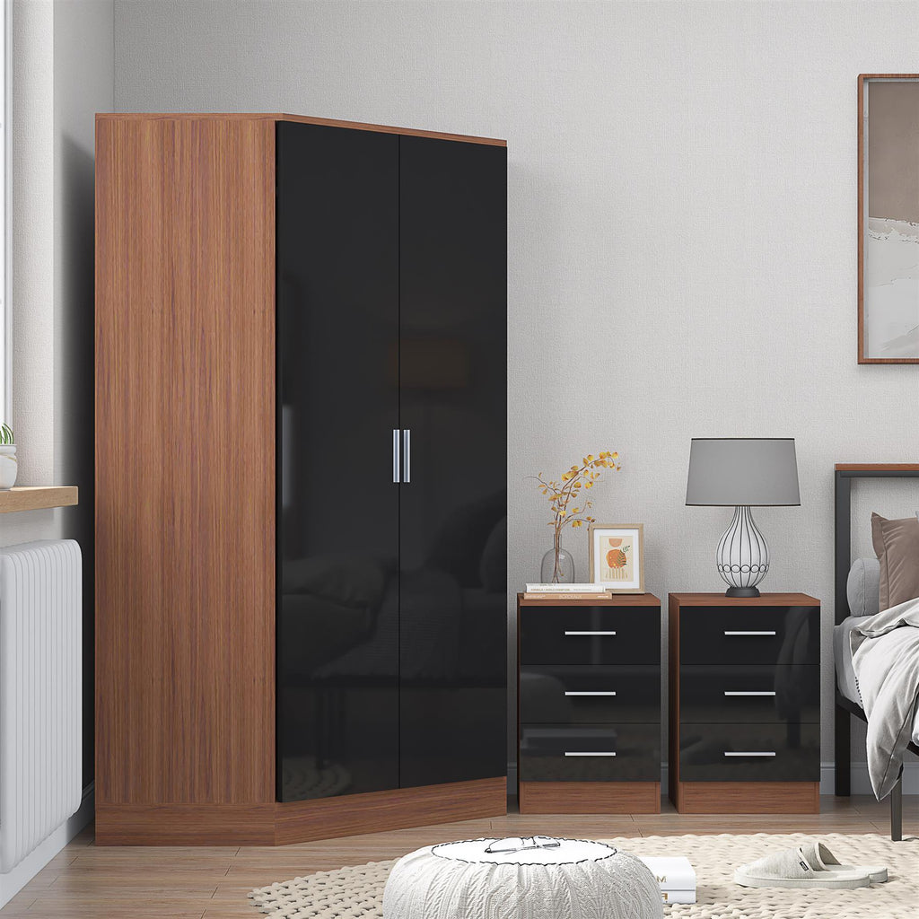 REFLECT 3pc Bedroom Set - 2 Door Corner + 2x Bedsides - 4 Colour Options
