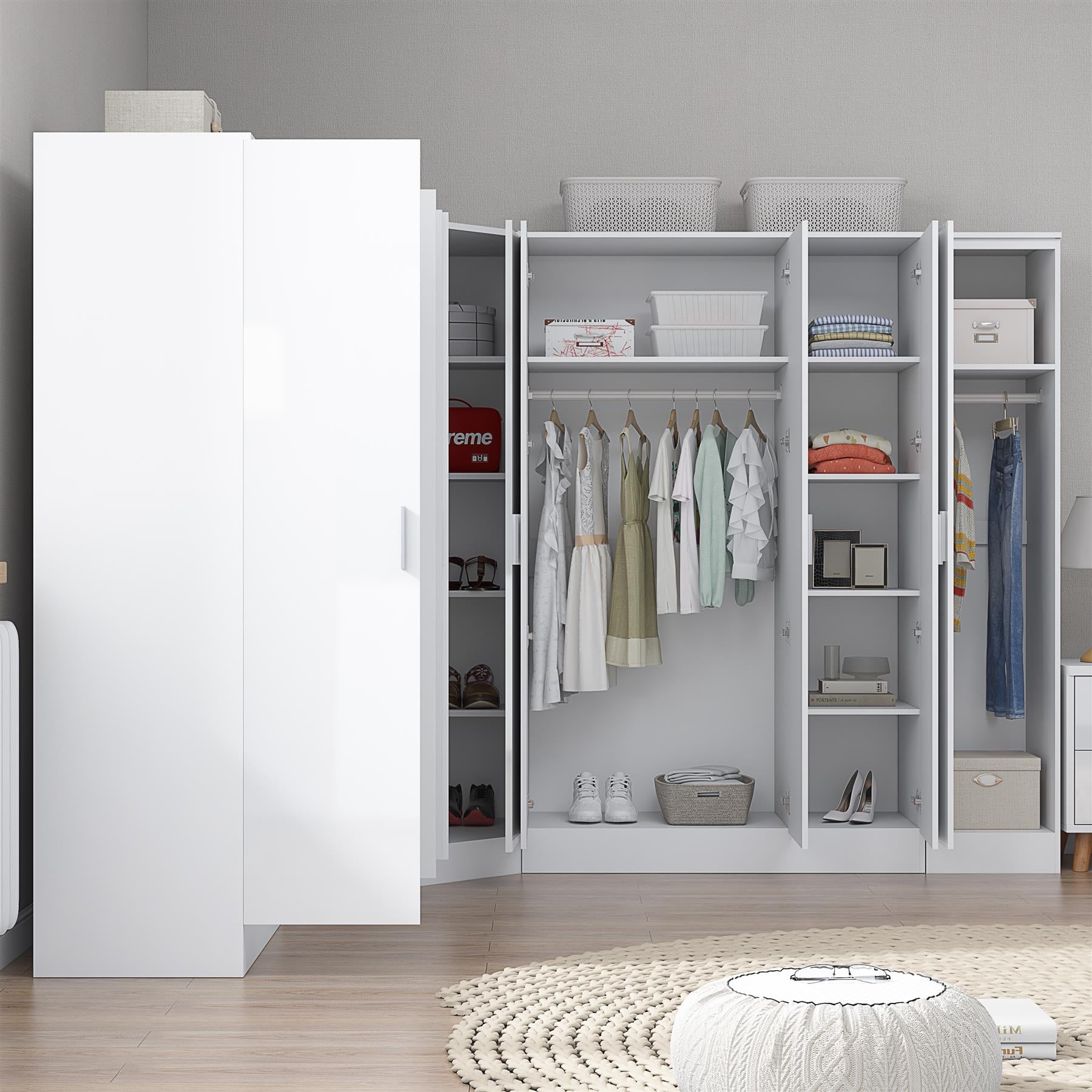 REFLECT Gloss Large 9 Door Corner Modular Wardrobe Bedroom Furniture Bundle Set
