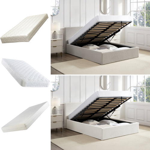 TEDDY Boucle Fabric Ottoman Storage Bed - 2 Colours + 4 Sizes + 6 Mattresses