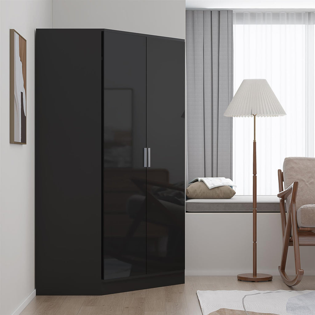 REFLECT Gloss Bedroom Furniture 2 Door Corner Wardrobe - 4 Colour Options