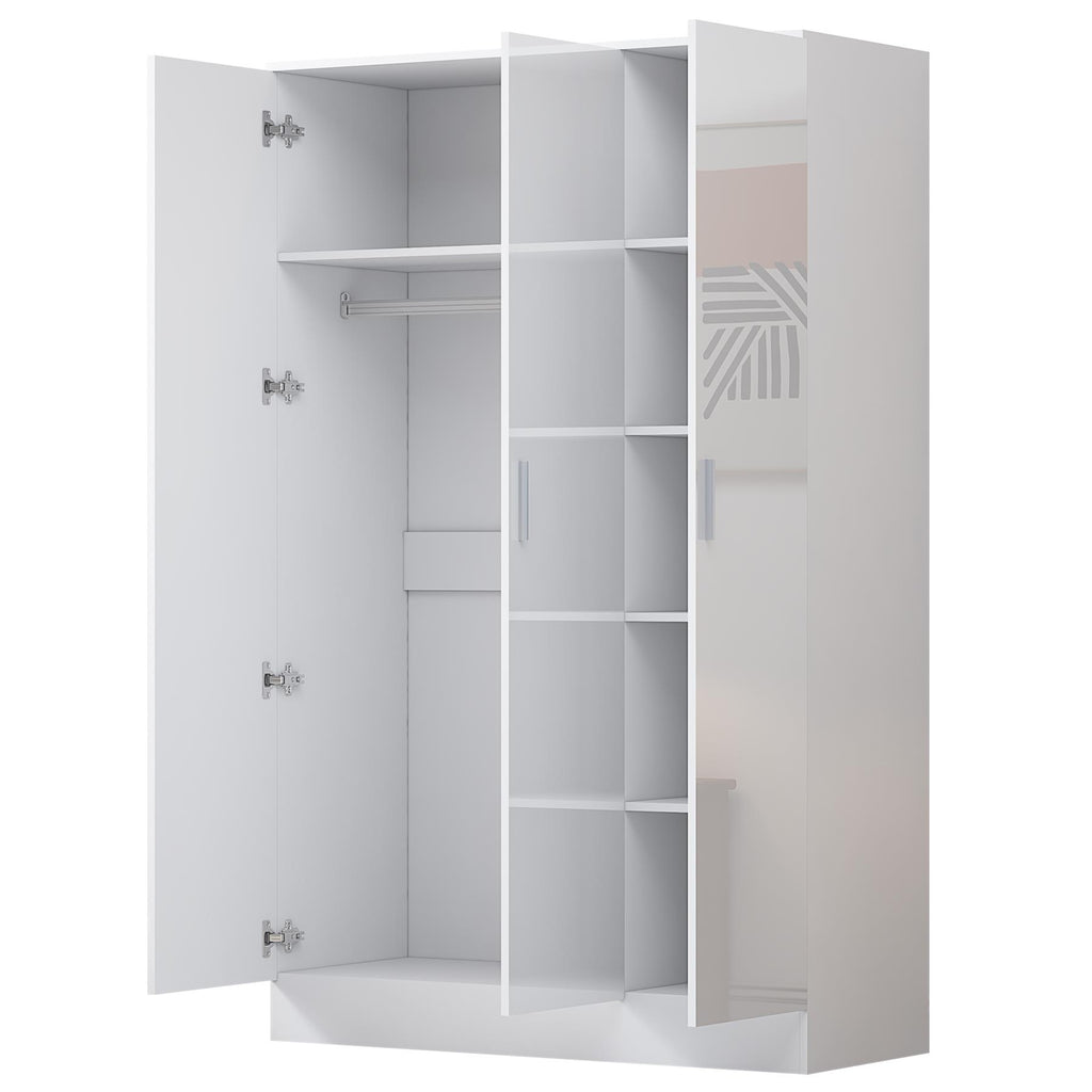 REFLECT - 1 Door Corner + 3 Door Plain Wardrobe in Gloss White / Matt White