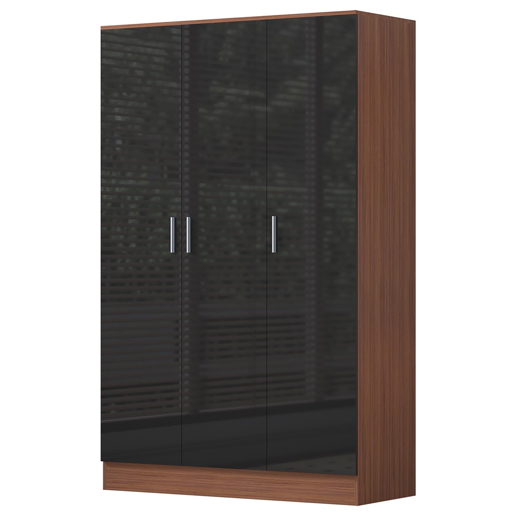 Reflect 4pc Wardrobe Bundle - 2 Door Corner + 3 Door Plain + 2x 2 Door Plain - Black Gloss & Walnut