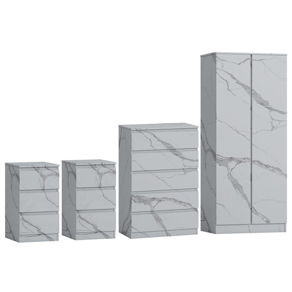 ZITA 3/4pc Bedroom Furniture Sets Wardrobe Chest Bedside - White OR Grey Marble