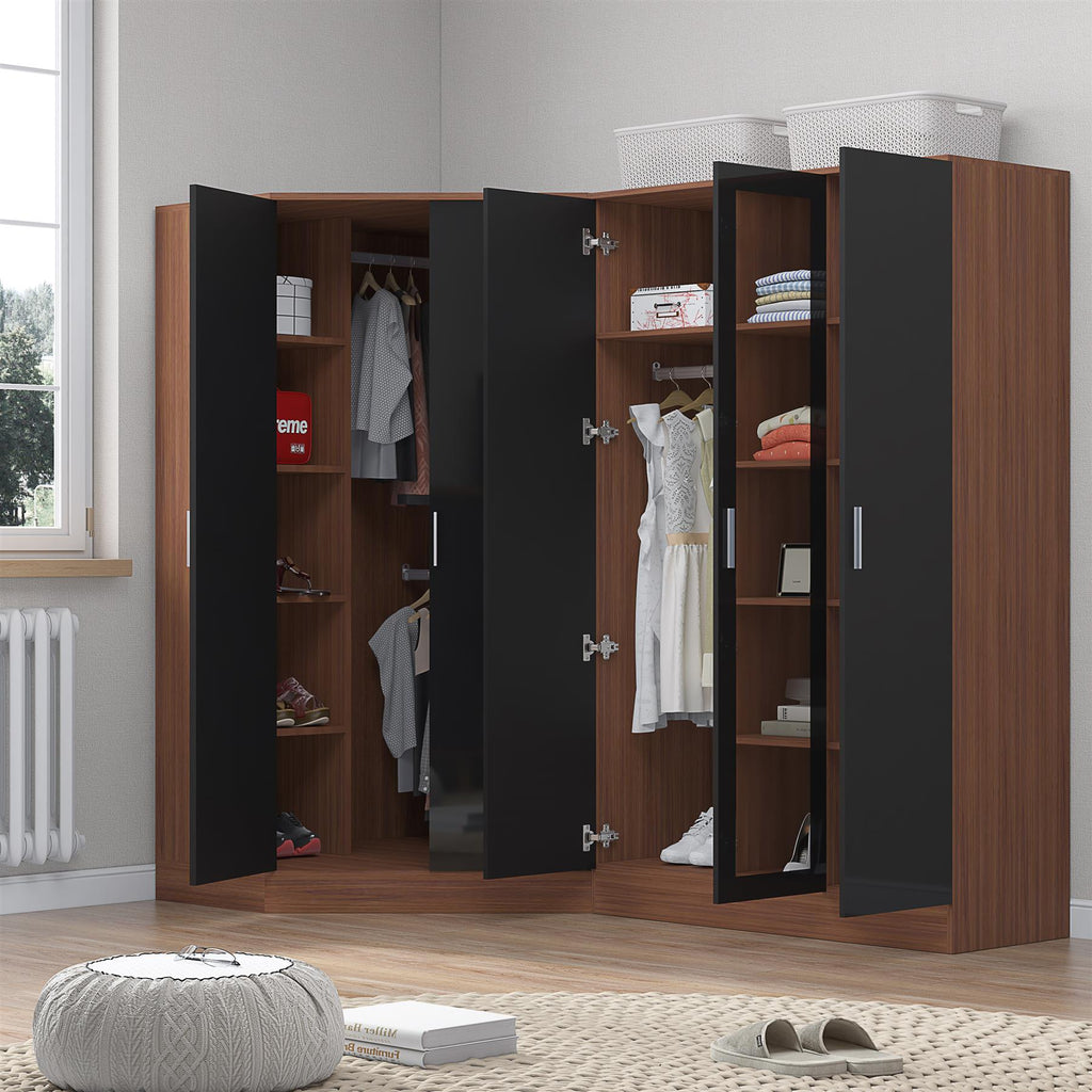 REFLECT Gloss 5 Door Wardrobe Bundle - 2 Door Corner + 3 Door Mirror Bedroom Set