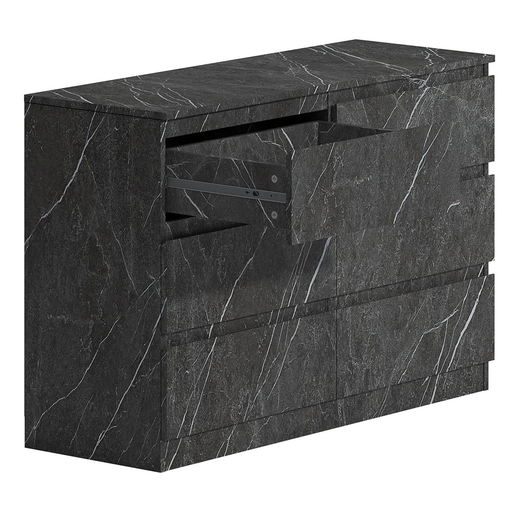 ZITA Grey Marble Effect 6 Drawer Chest - Wide Storage Unit, (L) 40cm x (W) 112cm x (H) 75cm, Stylish Bedroom Storage