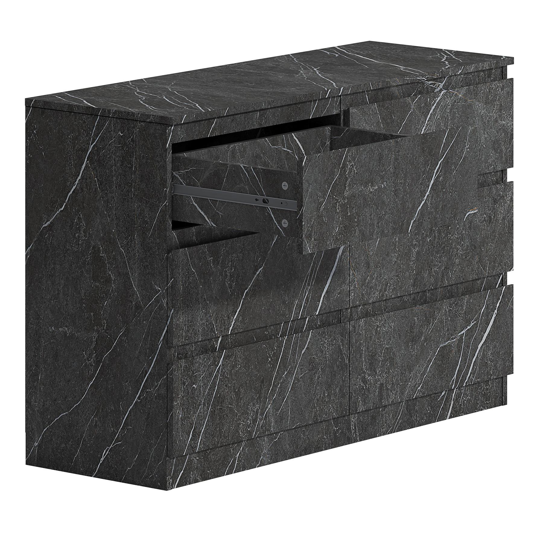ZITA Grey Marble Effect 6 Drawer Chest - Wide Storage Unit, (L) 40cm x (W) 112cm x (H) 75cm, Stylish Bedroom Storage