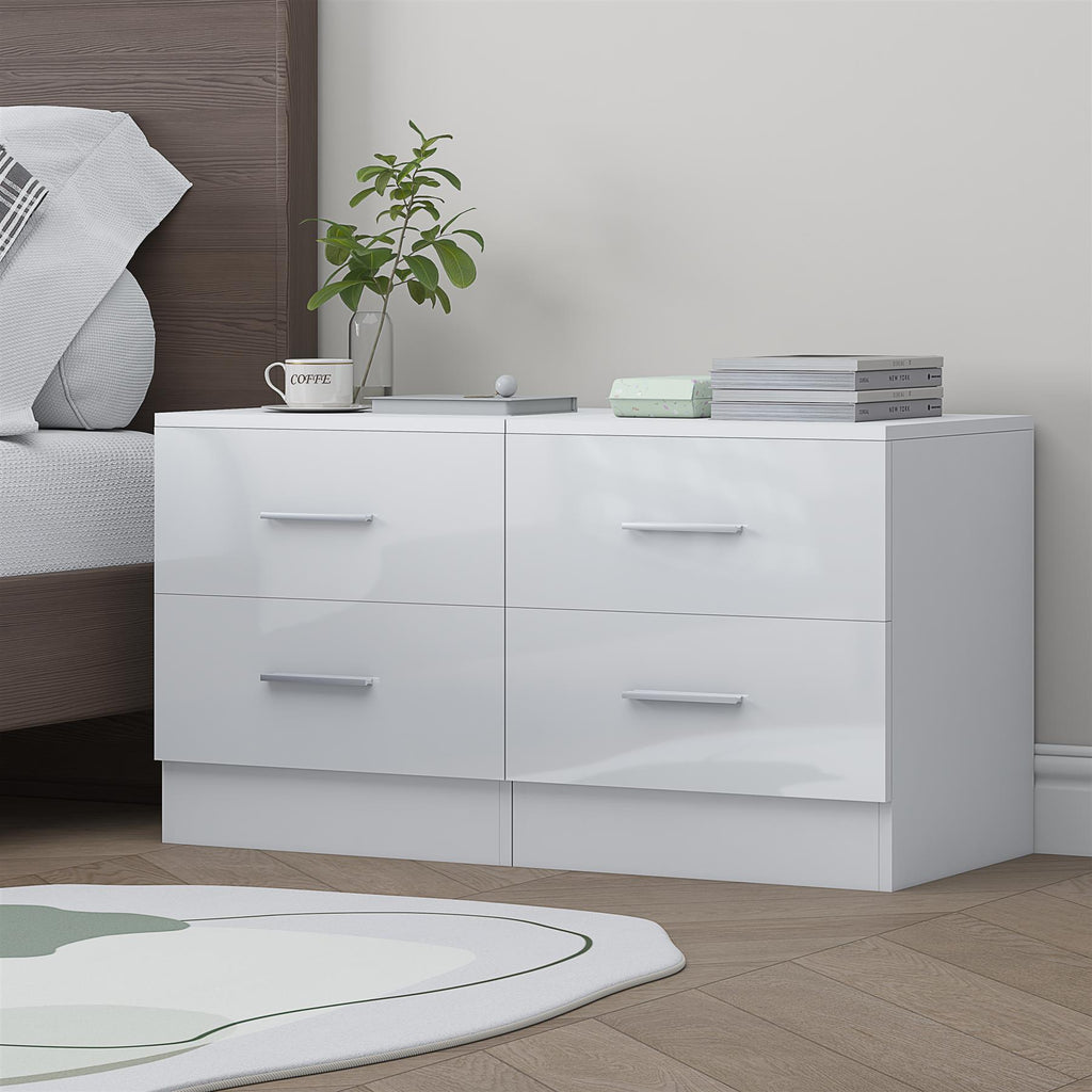 Reflect 2 Drawer Bedside Bundle (2x) - White Gloss & Matt White - Modern Bedside