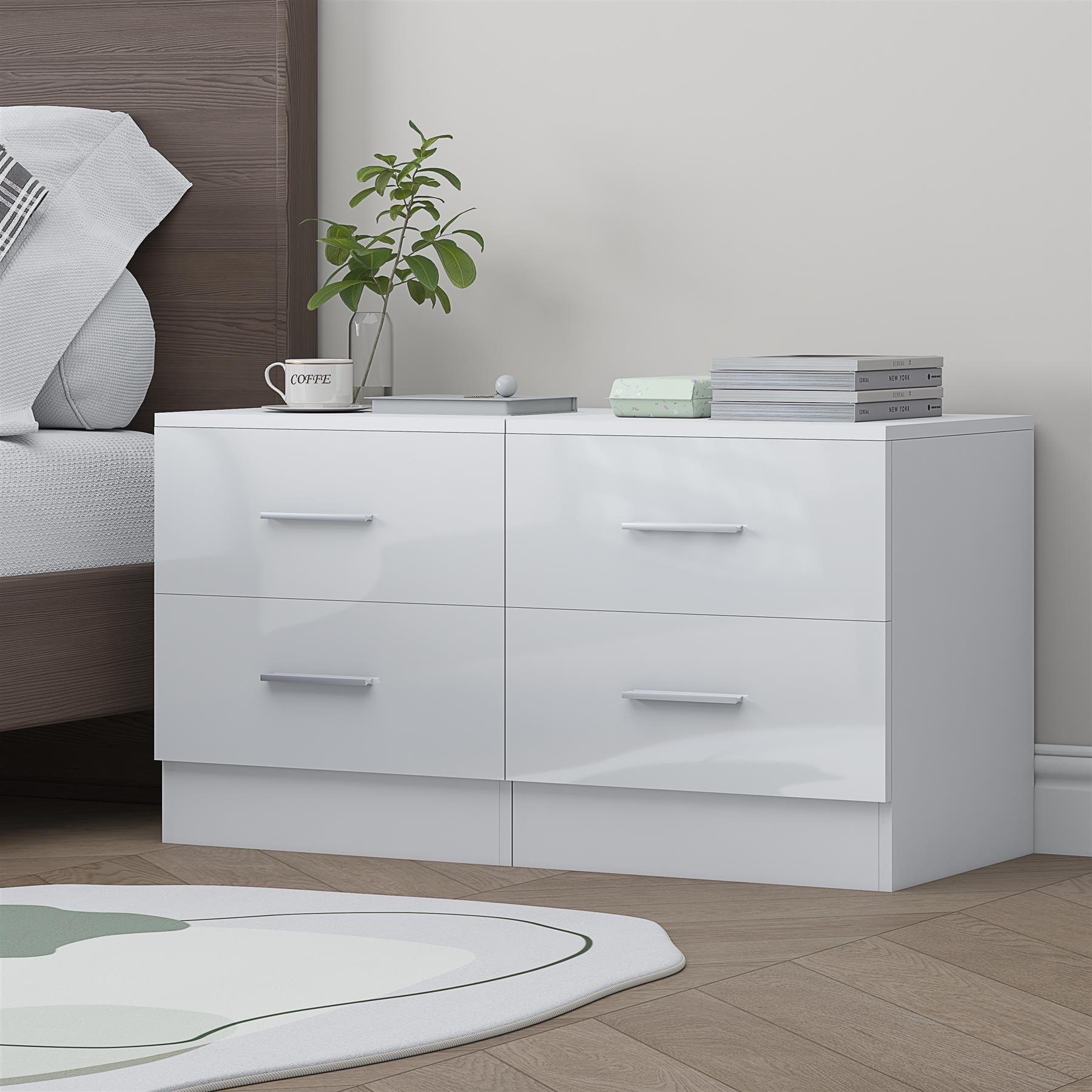 Reflect 2 Drawer Bedside Bundle (2x) - White Gloss & Matt White - Modern Bedside