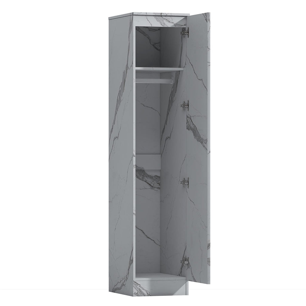 ZITA Compact 1-Door Wardrobe in White Marble Effect - Bedroom Storage, (L) 50cm x (W) 37.5cm x (H) 180cm, Stylish and Space-Saving