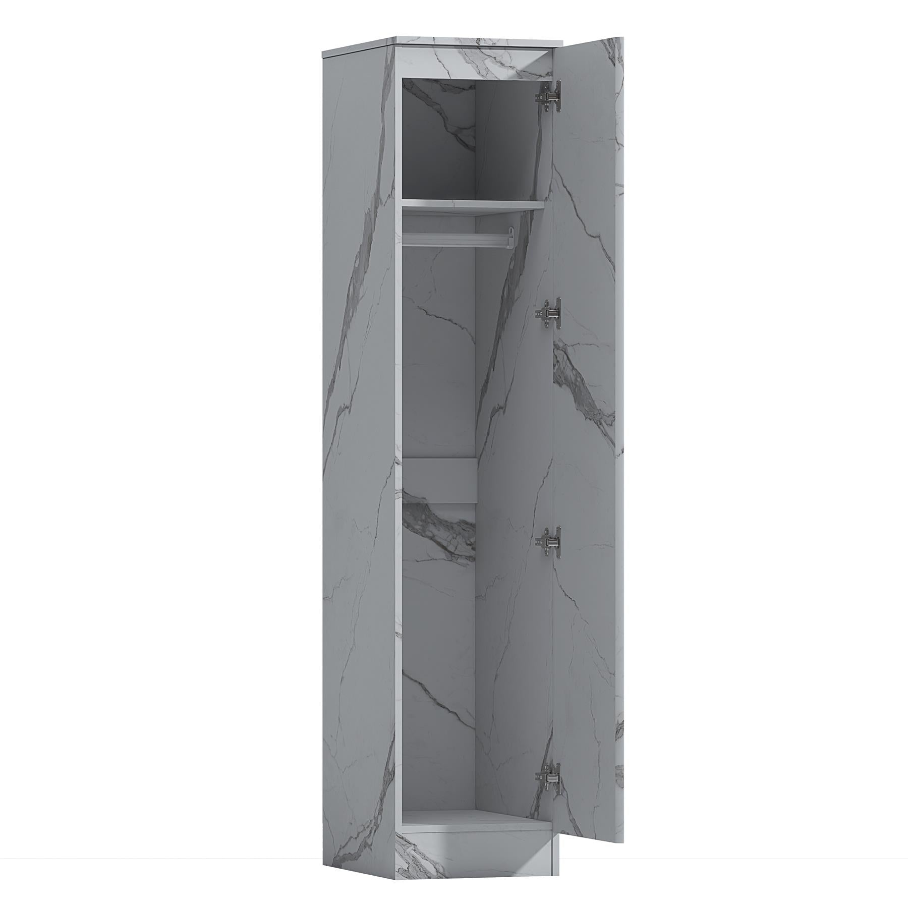 ZITA Compact 1-Door Wardrobe in White Marble Effect - Bedroom Storage, (L) 50cm x (W) 37.5cm x (H) 180cm, Stylish and Space-Saving