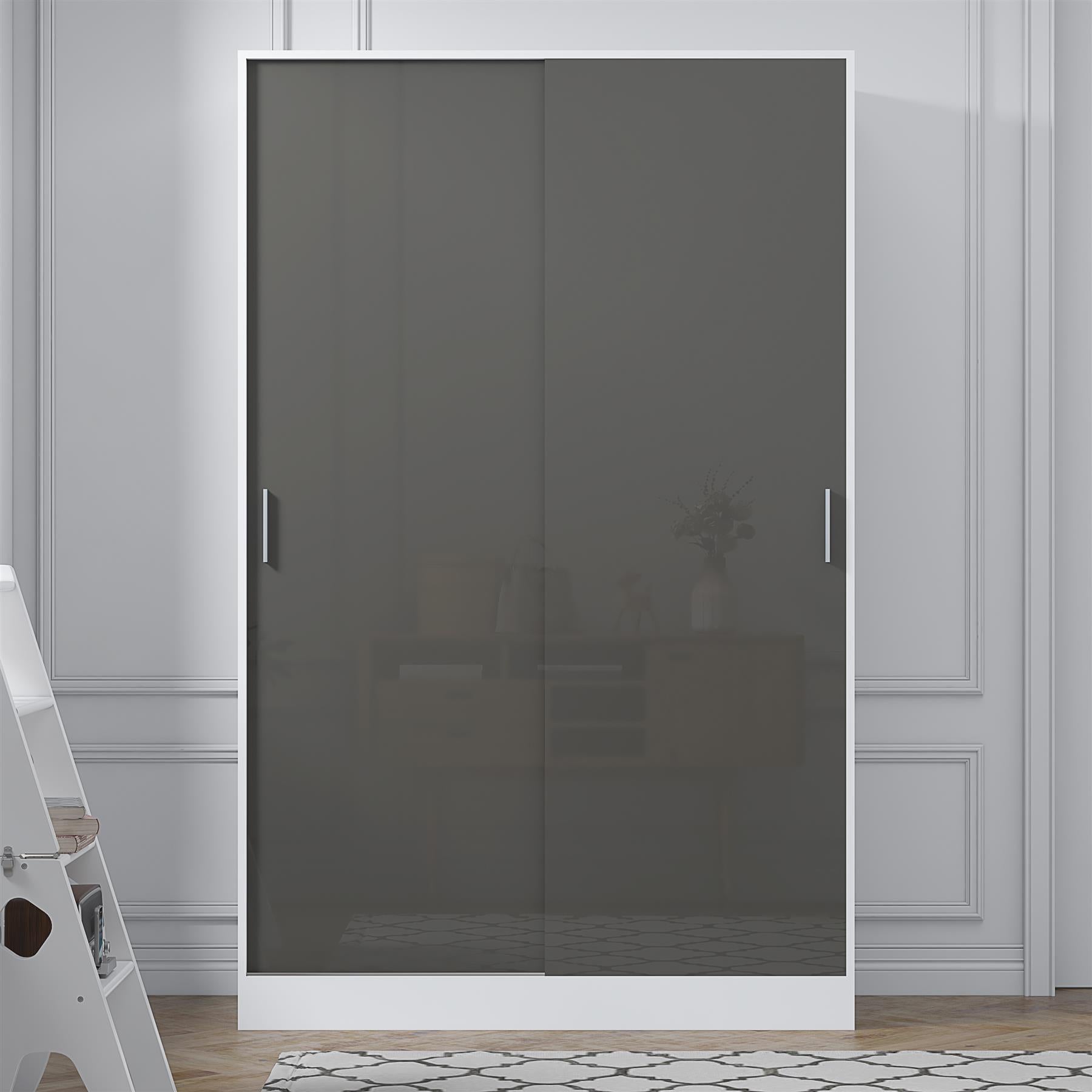 Reflect 2 Door Sliding Wardrobe - Grey Gloss & Matt White - Hanging Rails & Shelves - Modern Design