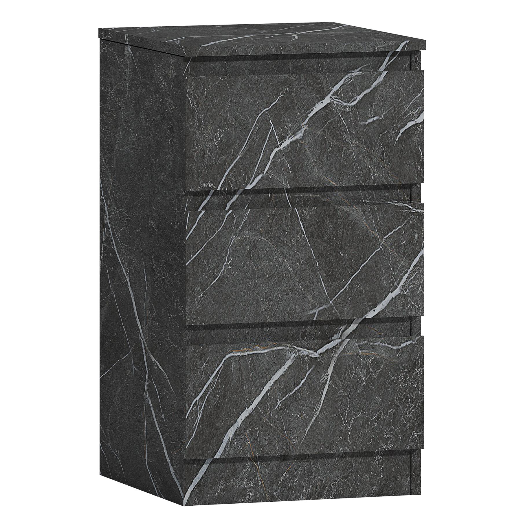 ZITA Grey Marble Effect 3 Drawer Bedside Table - Modern Nightstand, (L) 40cm x (W) 38cm x (H) 68cm, Stylish Bedroom Furniture