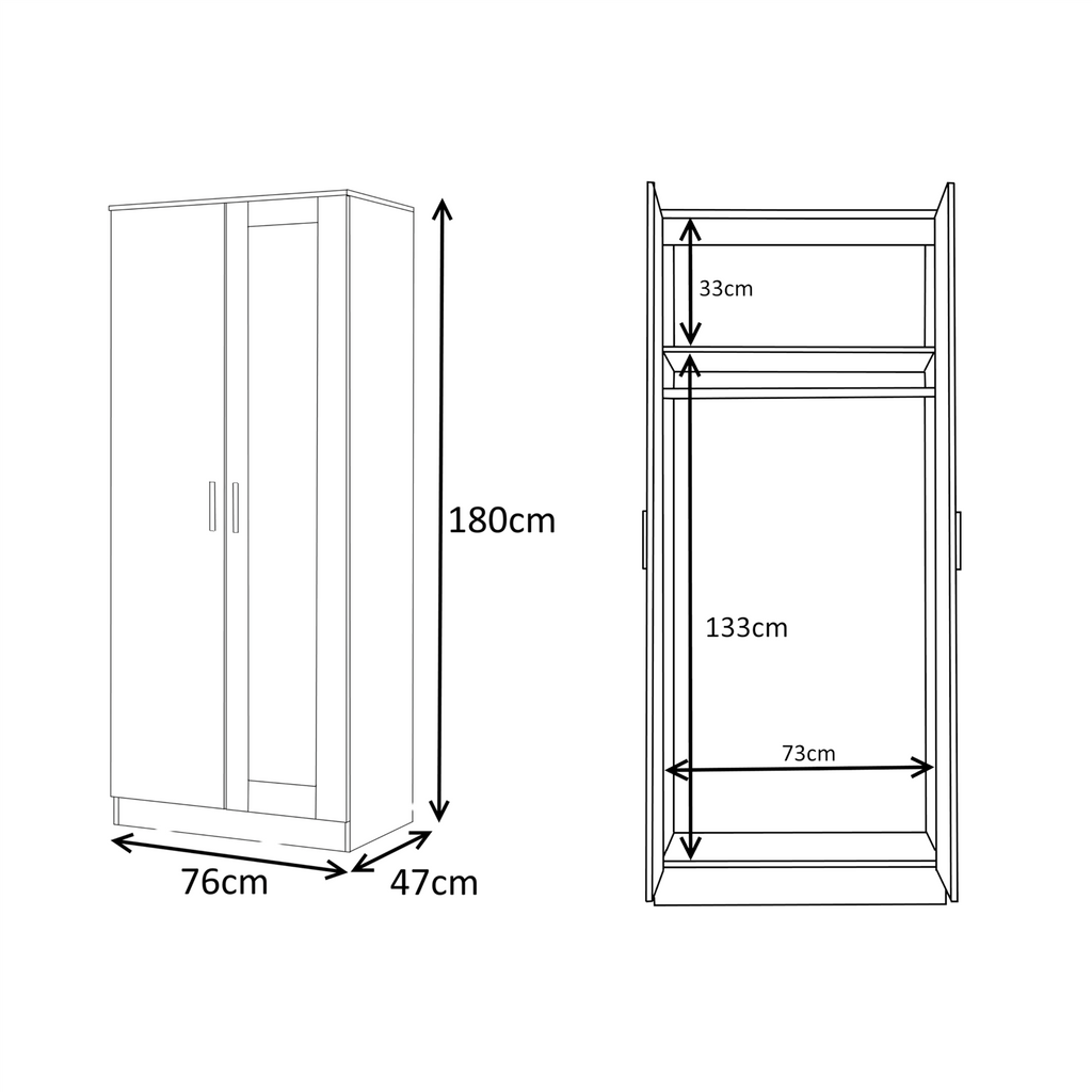 REFLECT Gloss 4pc Set - 2 Door Mirrored Wardrobe + 5 Draw Chest + 2 Bedsides