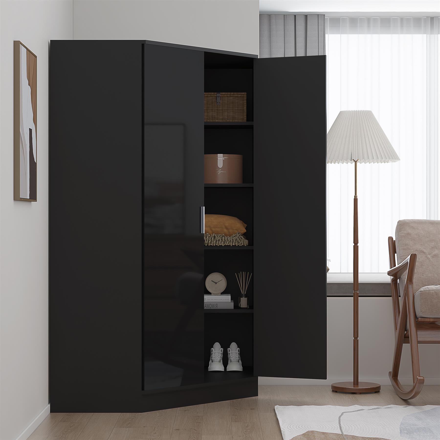 REFLECT Gloss Bedroom Furniture 2 Door Corner Wardrobe - 4 Colour Options
