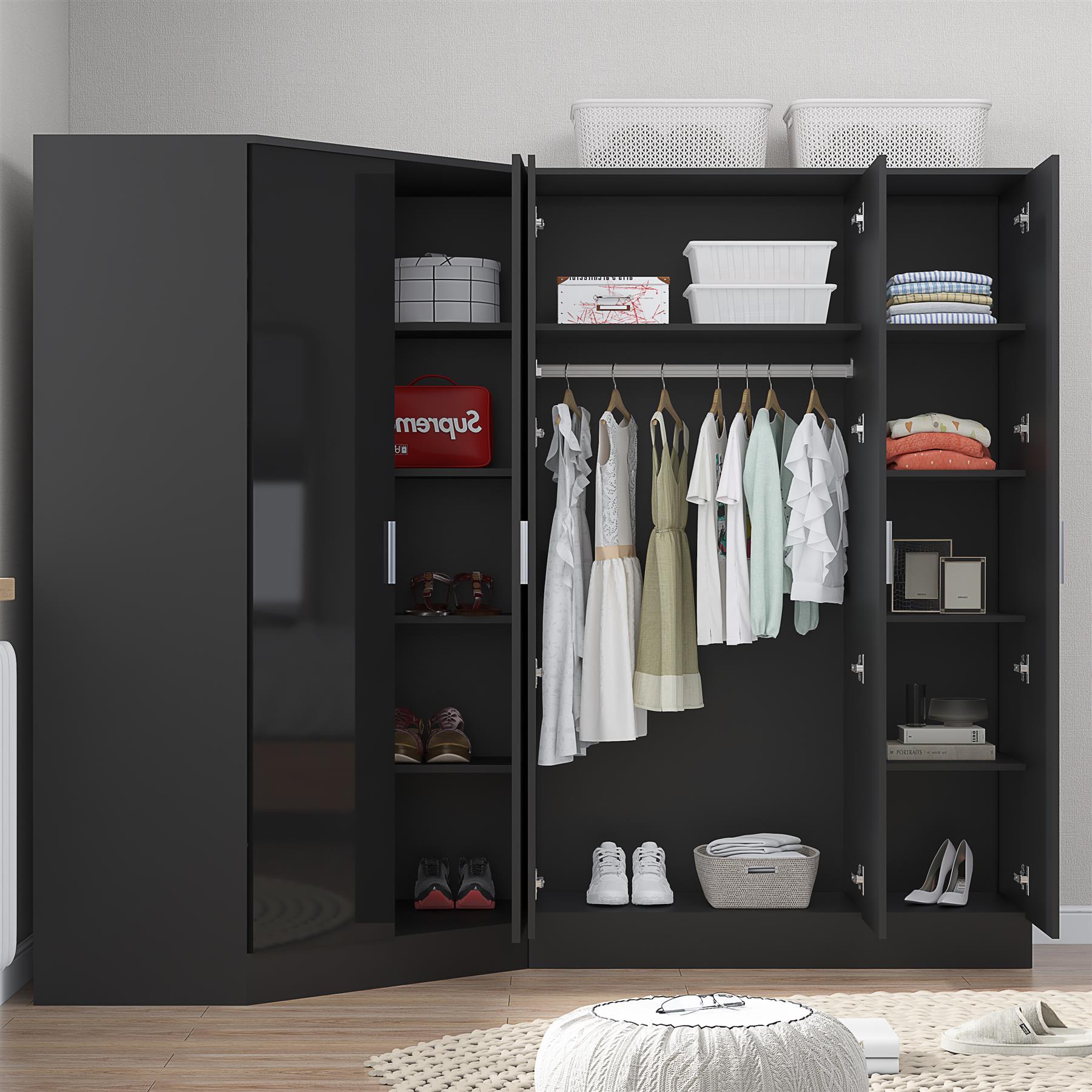 REFLECT Gloss 5 Door Wardrobe Bundle - 2 Door Corner + 3 Door Mirror Bedroom Set