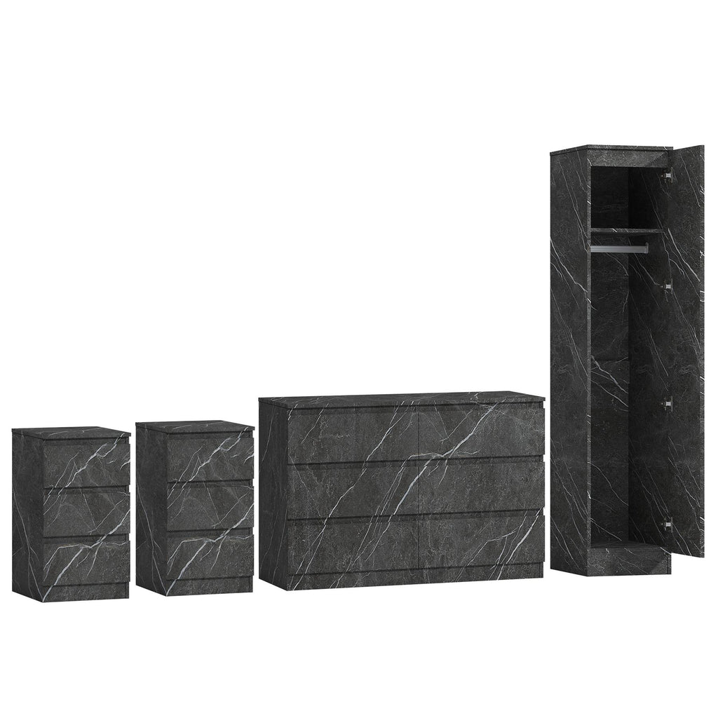 ZITA 3/4pc Bedroom Furniture Sets Wardrobe Chest Bedside - White OR Grey Marble