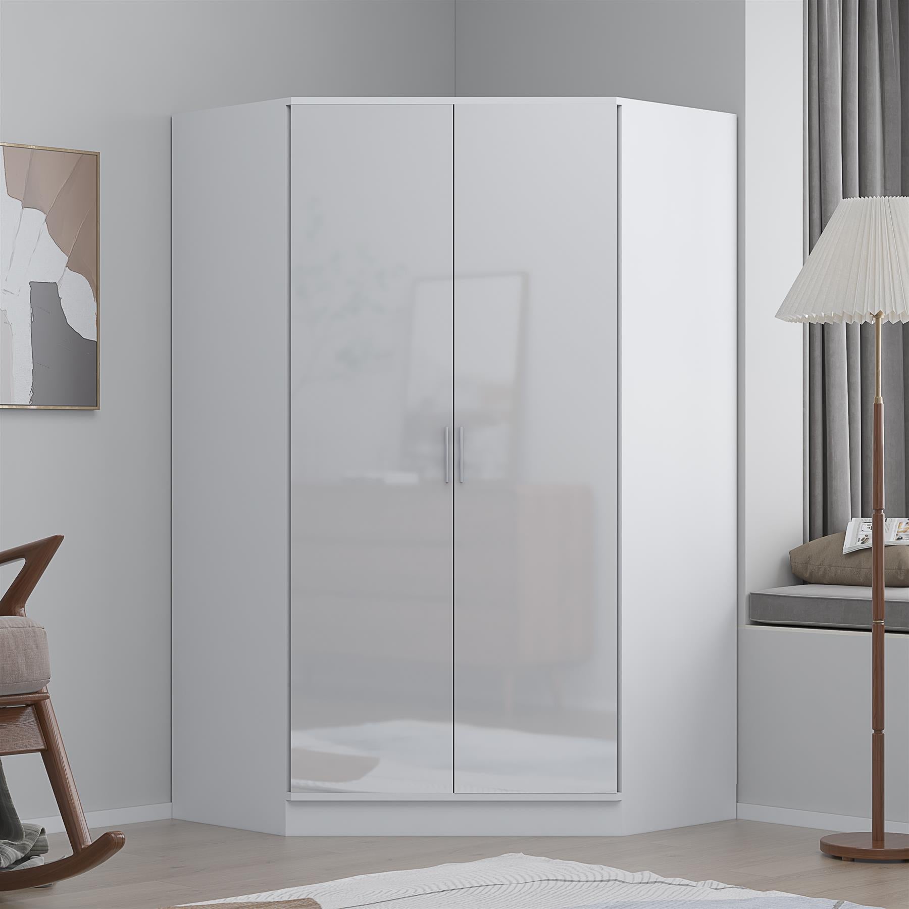 REFLECT Gloss Bedroom Furniture 2 Door Corner Wardrobe - 4 Colour Options