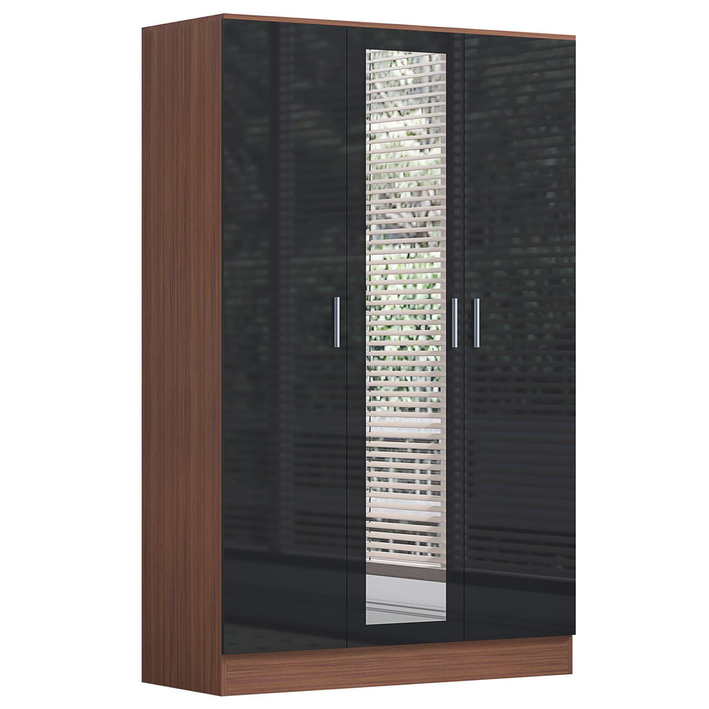 REFLECT Gloss 3pc Set - 3 Door Mirrored Wardrobe + 5 Draw Chest + Bedside
