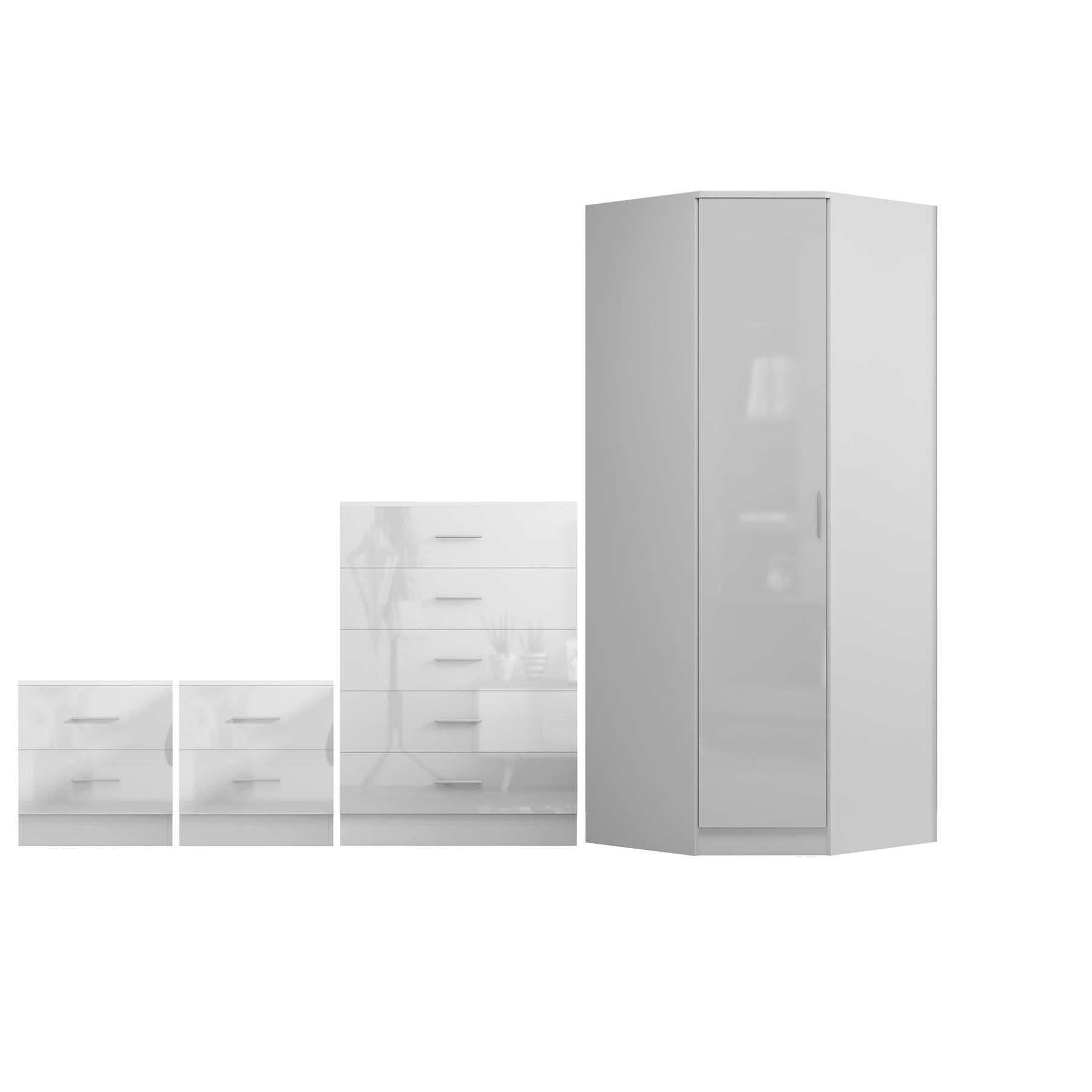 REFLECT 1dr Corner Bedroom Furniture Bundles Chest, Bedsides, Desks - 4 Colours