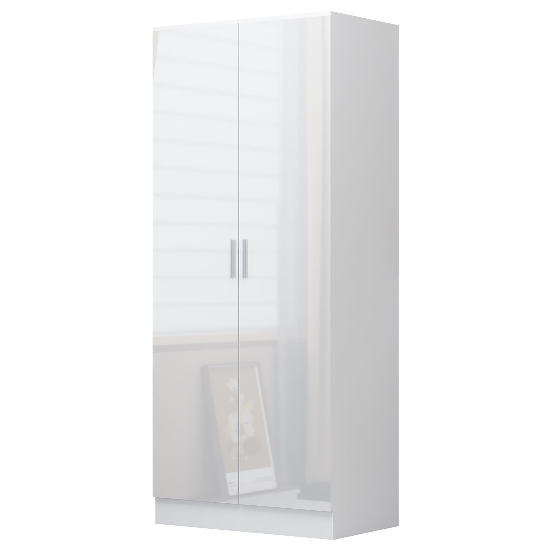 REFLECT Gloss Bedroom Furniture 2 Door Plain Wardrobe - 4 Colour Options