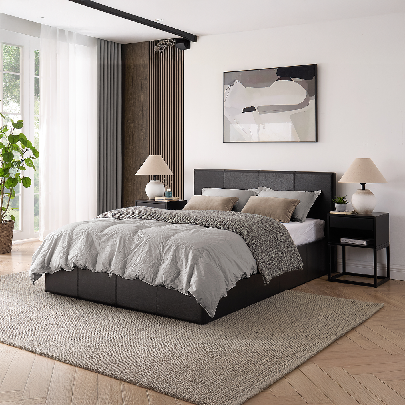 LUNA Faux Leather Ottoman Storage Bedframe in Black 4 Size + Mattress Options