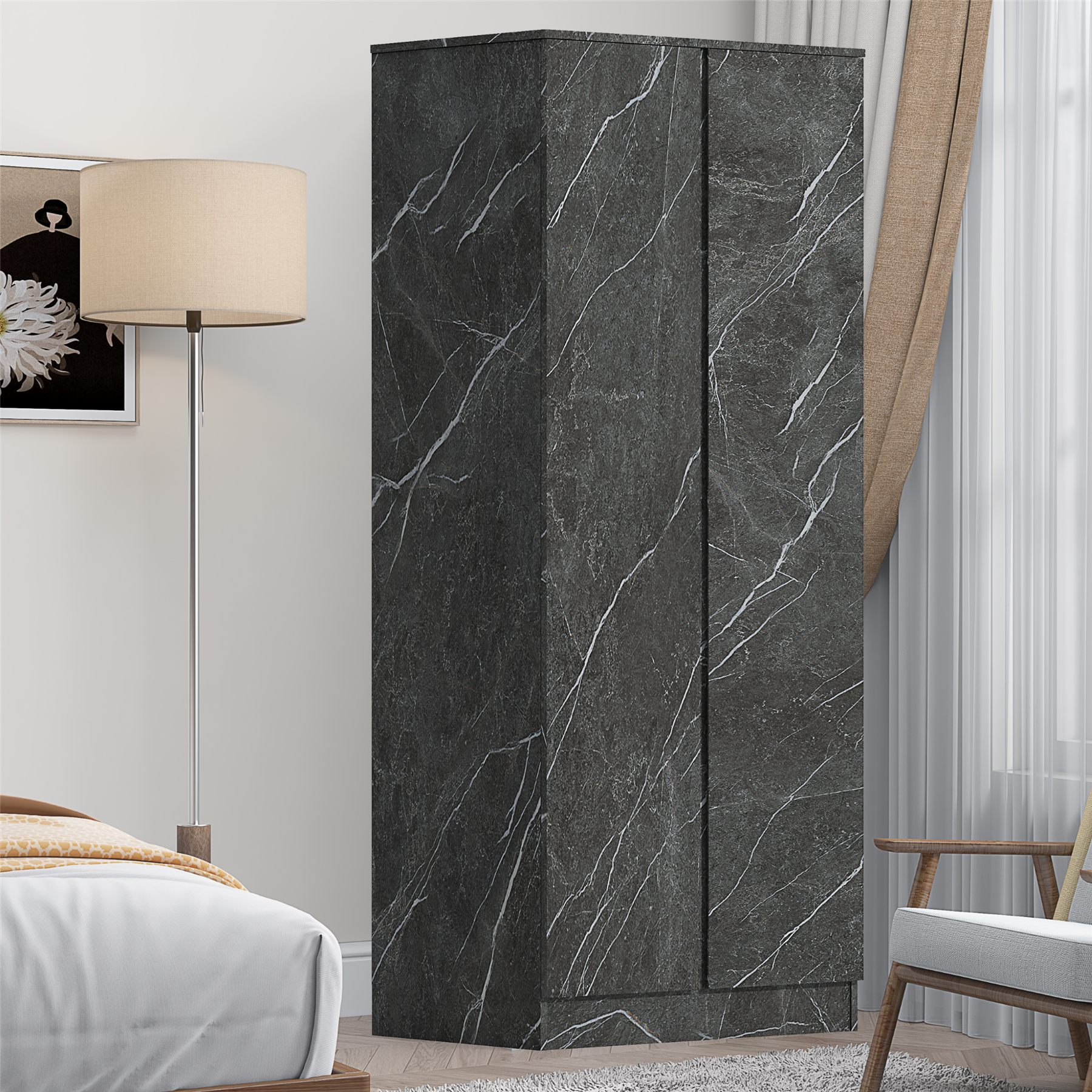 ZITA Bedroom Furniture Range Wardrobe Chest Bedside in Grey Marble Effect