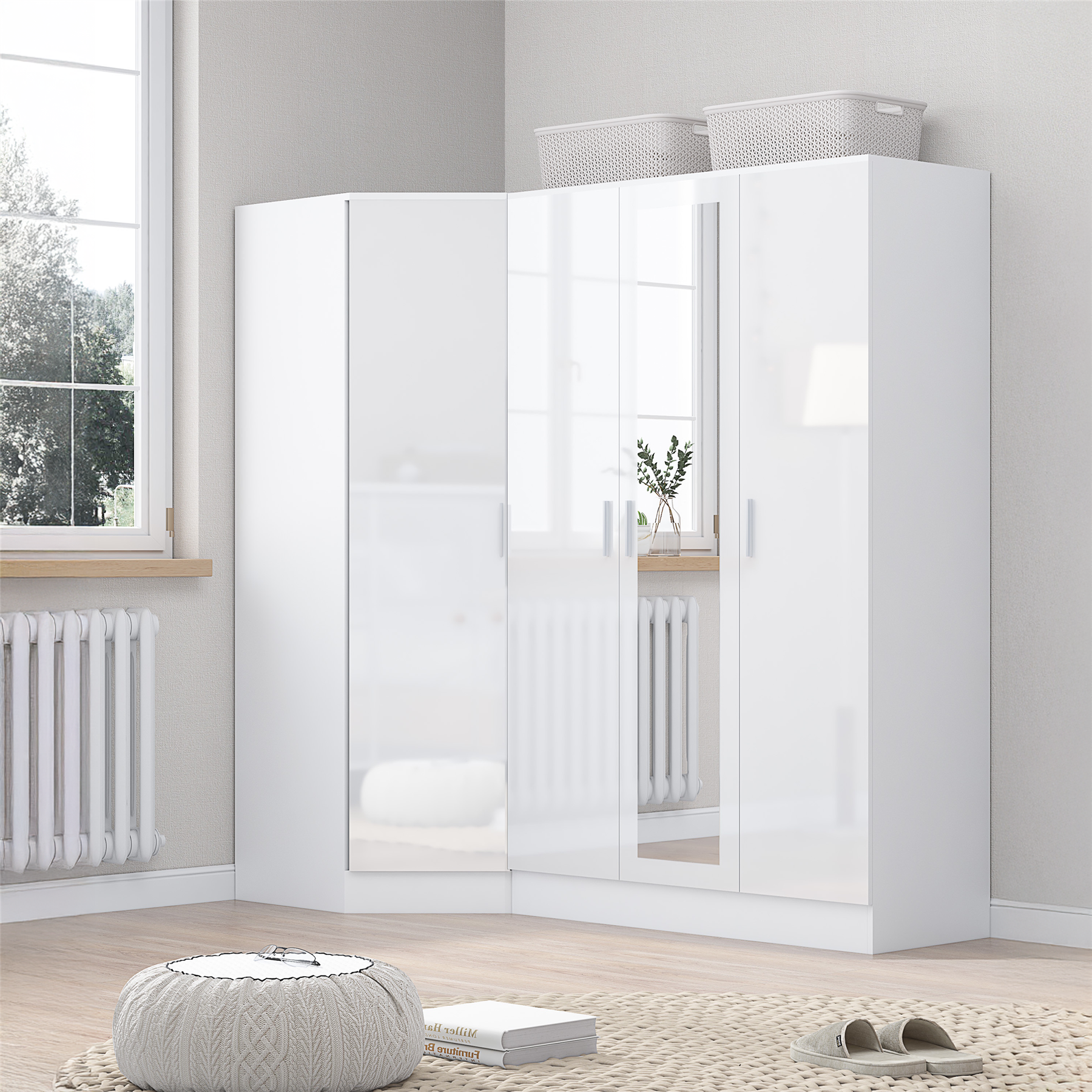 REFLECT 1dr Corner Bedroom Furniture Bundles Chest, Bedsides, Desks - 4 Colours