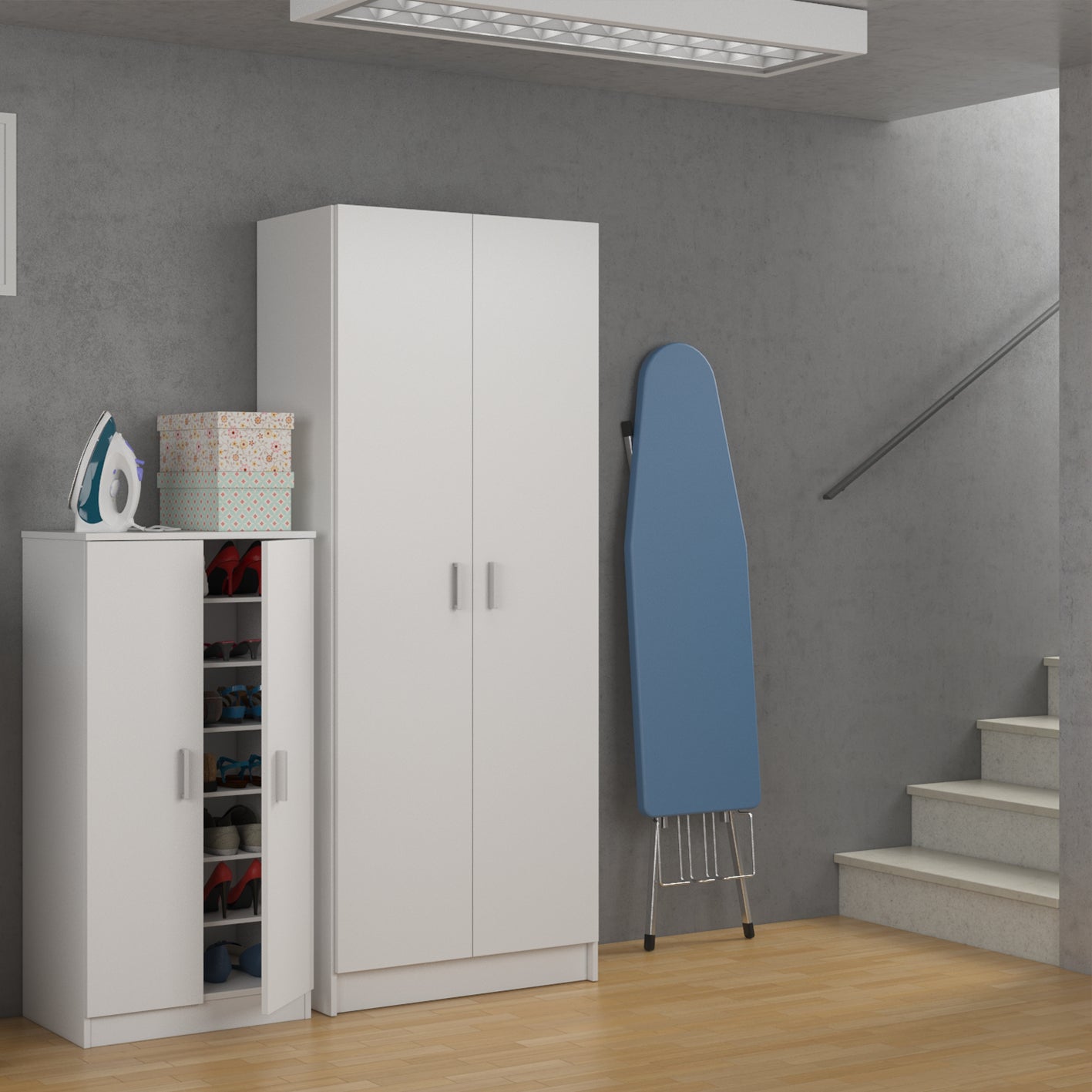 BELLINI White 2 Door Shoe Storage Cabinet - 6 Shelves Holds 20 Pairs - Space-Saving Design - H: 108cm x W: 55cm x D: 36cm