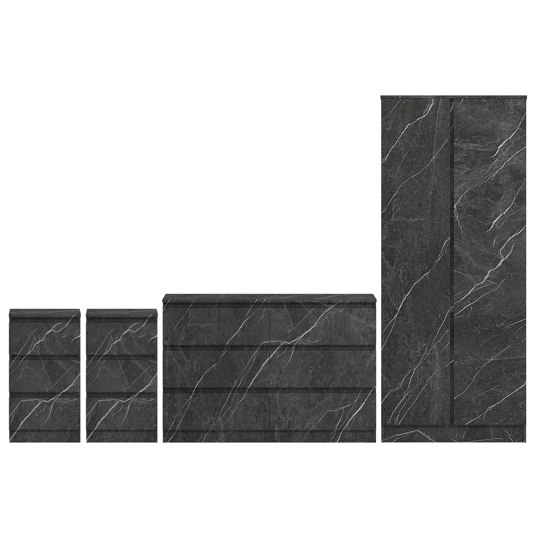 ZITA 3/4pc Bedroom Furniture Sets Wardrobe Chest Bedside - White OR Grey Marble