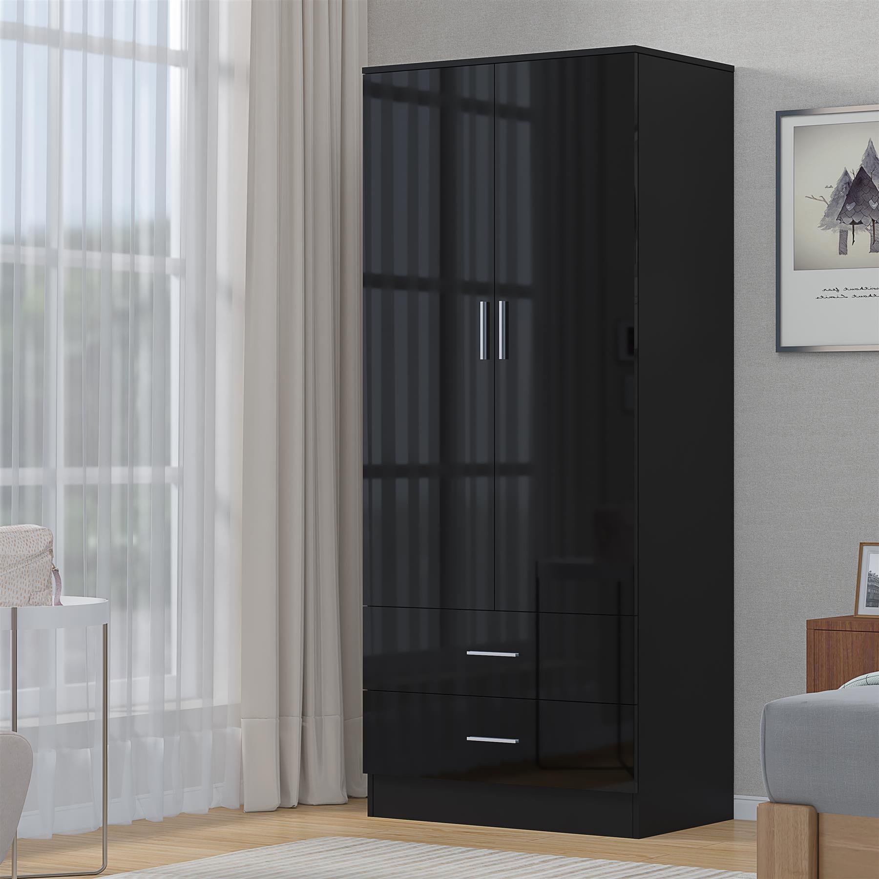 REFLECT Gloss Bedrooom 2 Door & 2 Drawer Combination Wardrobe - 4 Colour Options