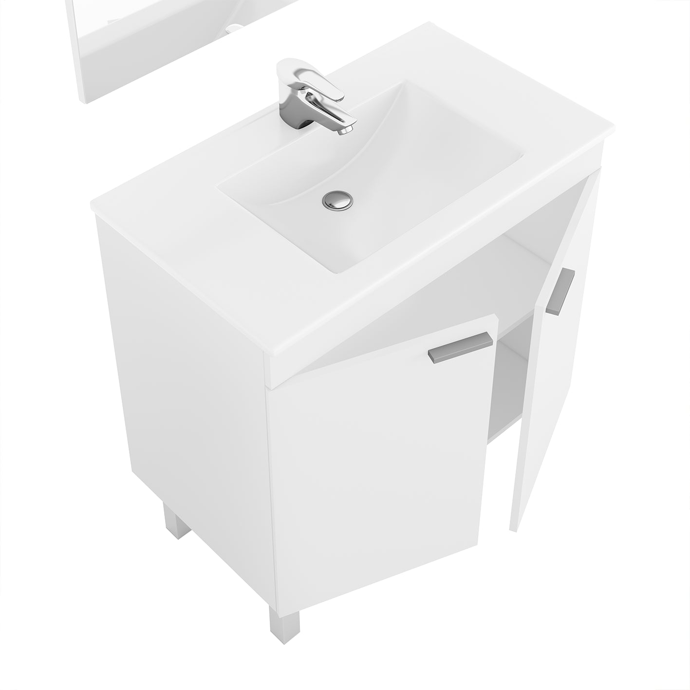 BALTIC 80cm Wide White Sink Unit 2 Door Under Basin Cabinet with Mirror.