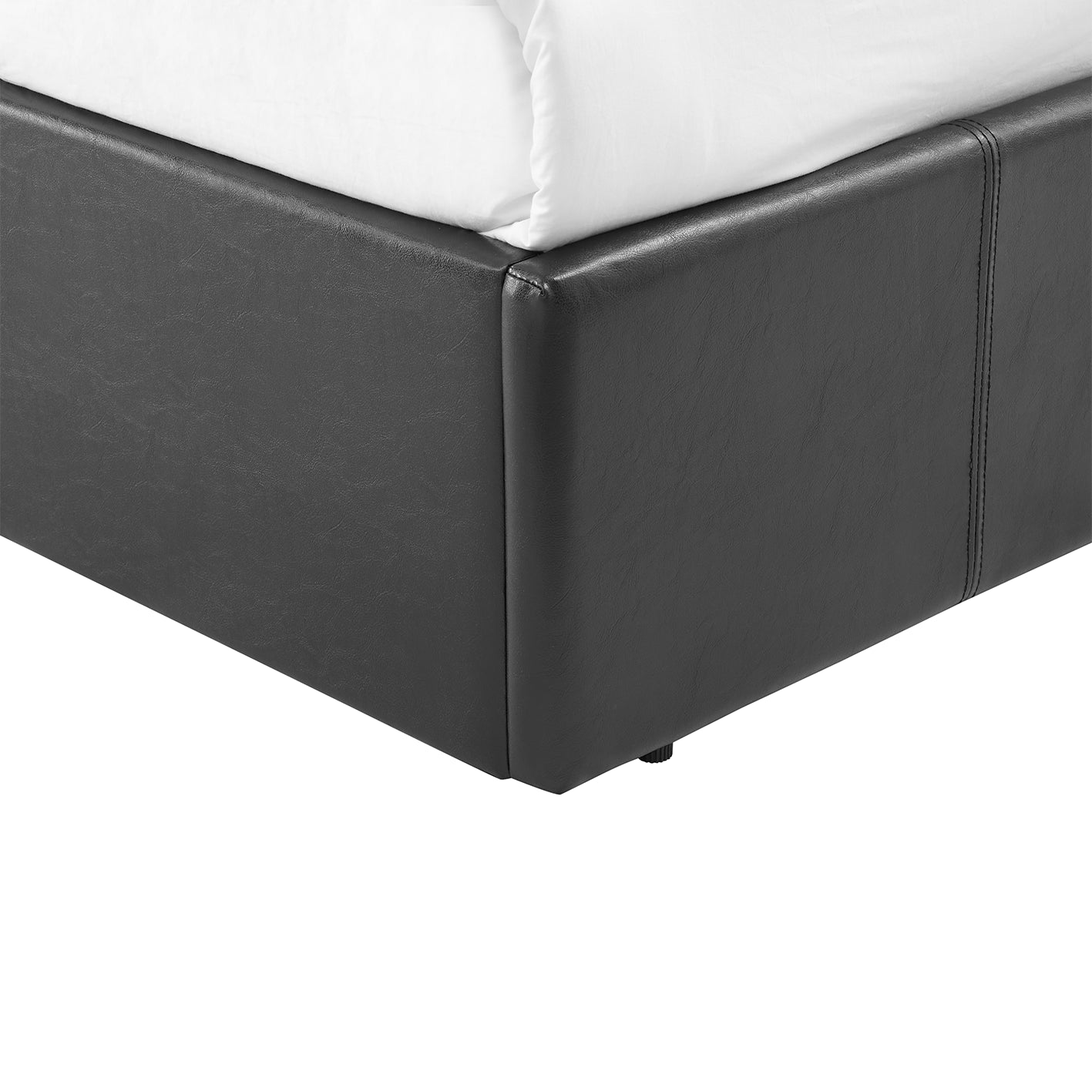 LUNA 4FT Small Double Black Ottoman Storage Bed with Gas Lift - Faux Leather Fabric - L:203cm x W:138cm x H:88.5cm