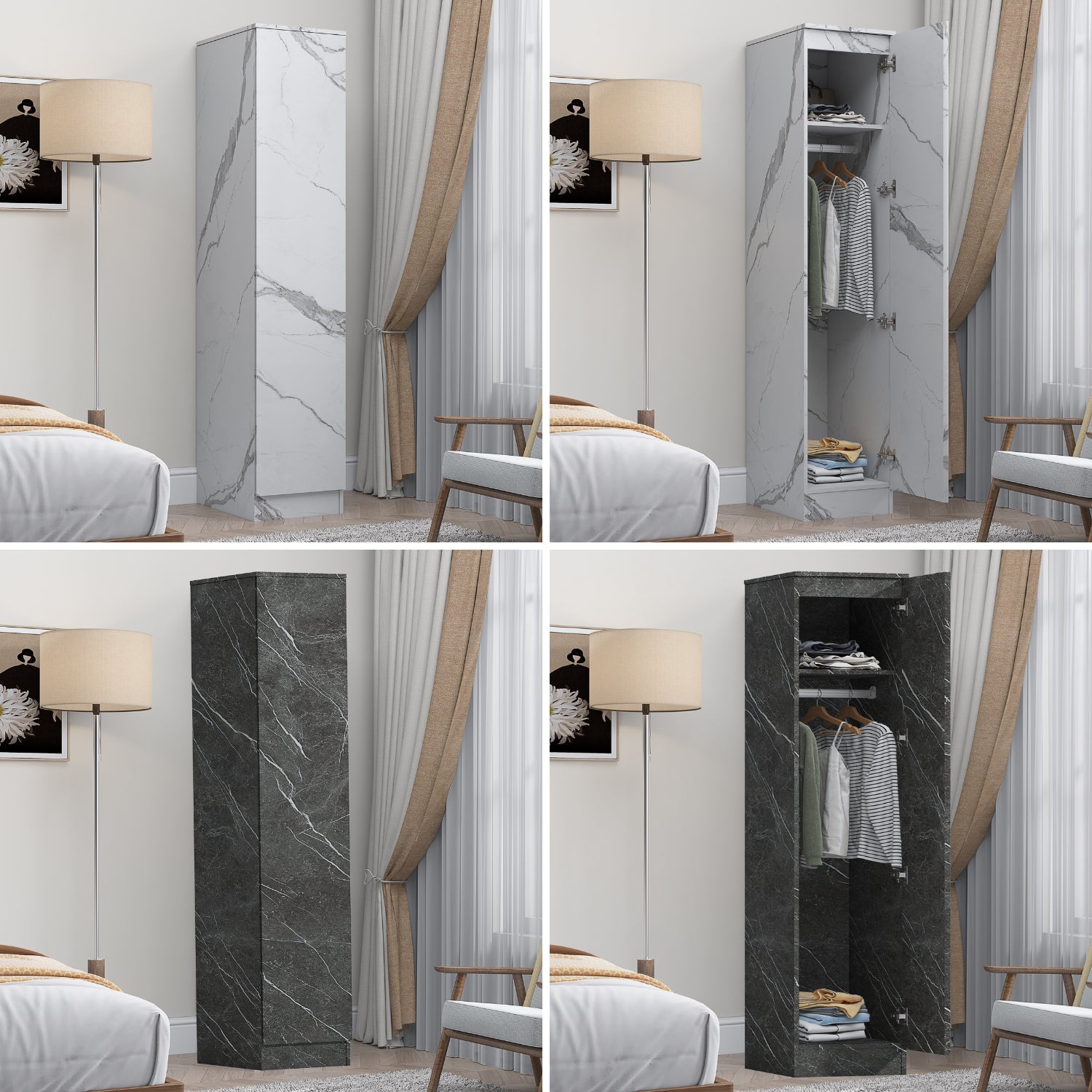 ZITA Bedroom Furniture 1 Door Wardrobe in Grey OR White Marble Effect Colours