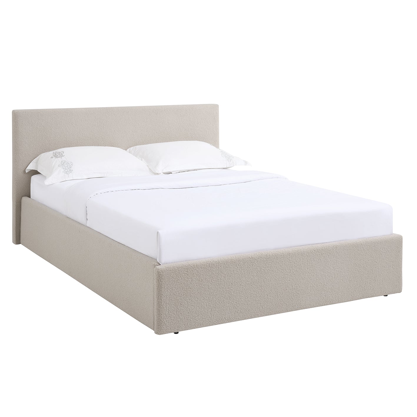 TEDDY BOUCLE 4FT Small Double Beige Ottoman Storage Bed Gas Lift Up - (L) 203cm x (W) 138cm with 15cm Memory Foam Mattress