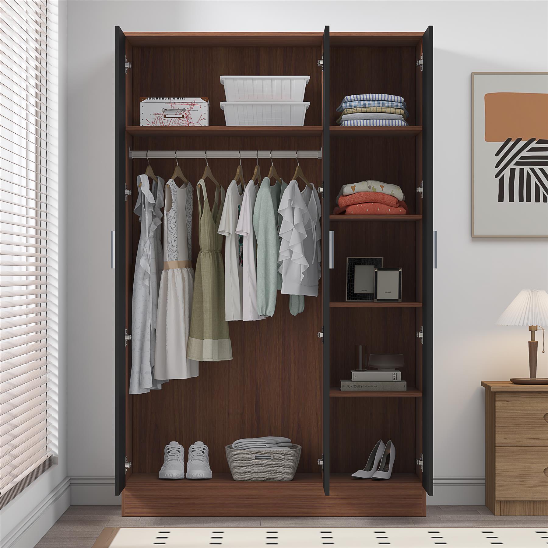 REFLECT Gloss Bedroom Furniture 3 Door Plain Wardrobe - 4 Colour Options