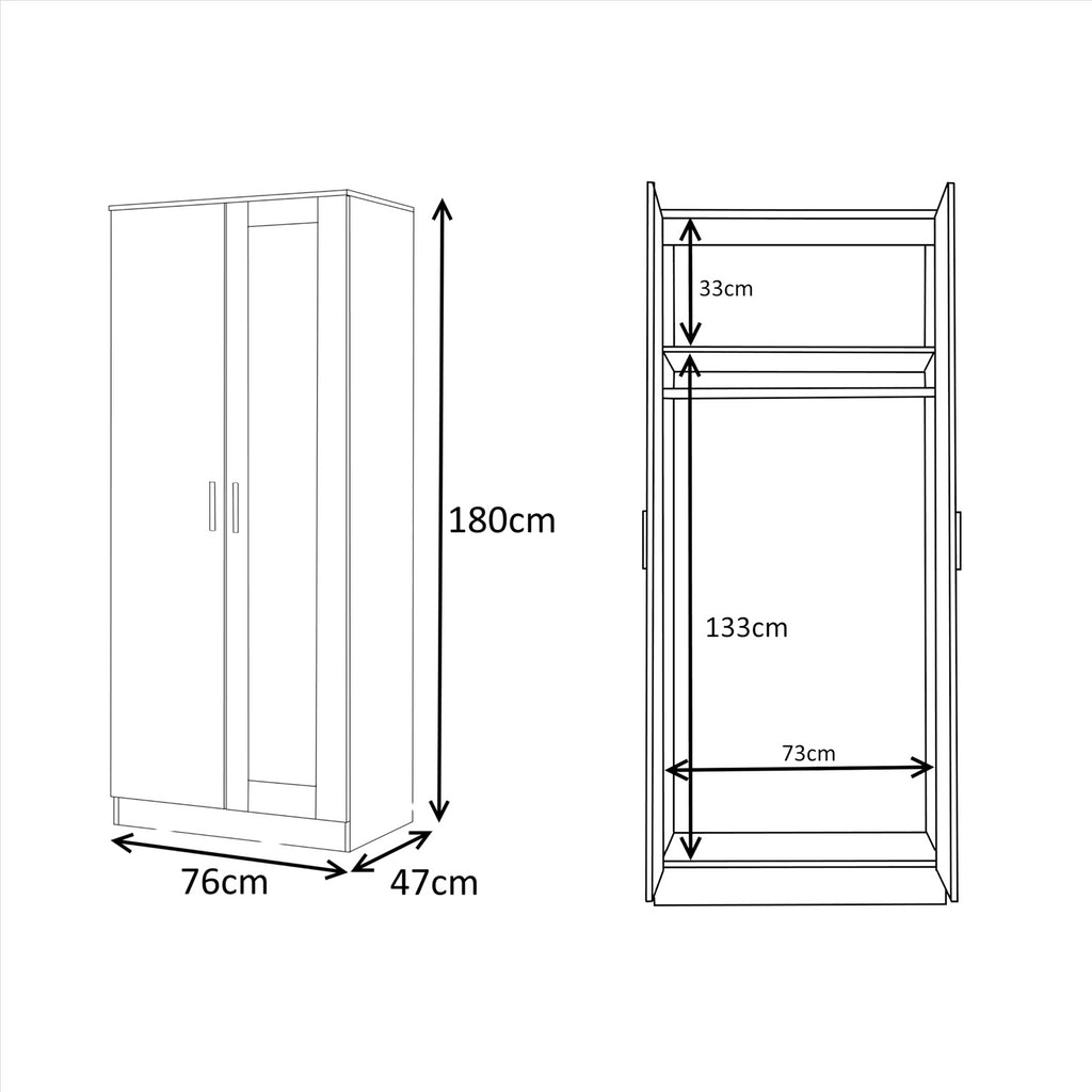 Reflect 2 Door Mirror Wardrobe, 5 Drawer Chest, 2x 2 Drawer Bedsides - White Gloss & Matt White - Modern Bedroom Furniture Set
