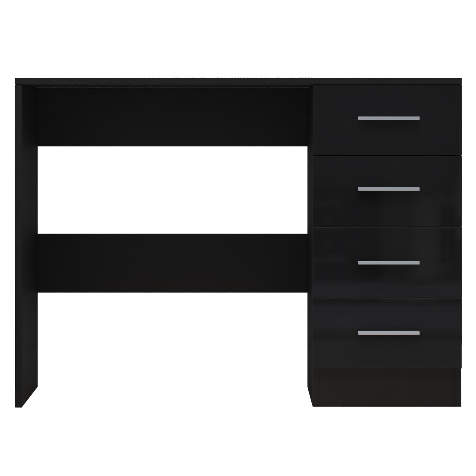 Reflect 4 Drawer Desk - Black Gloss & Black Oak - Modern Bedroom Storage for Vanity, Work or Study - H: 72cm x W: 99cm x D: 39.5cm