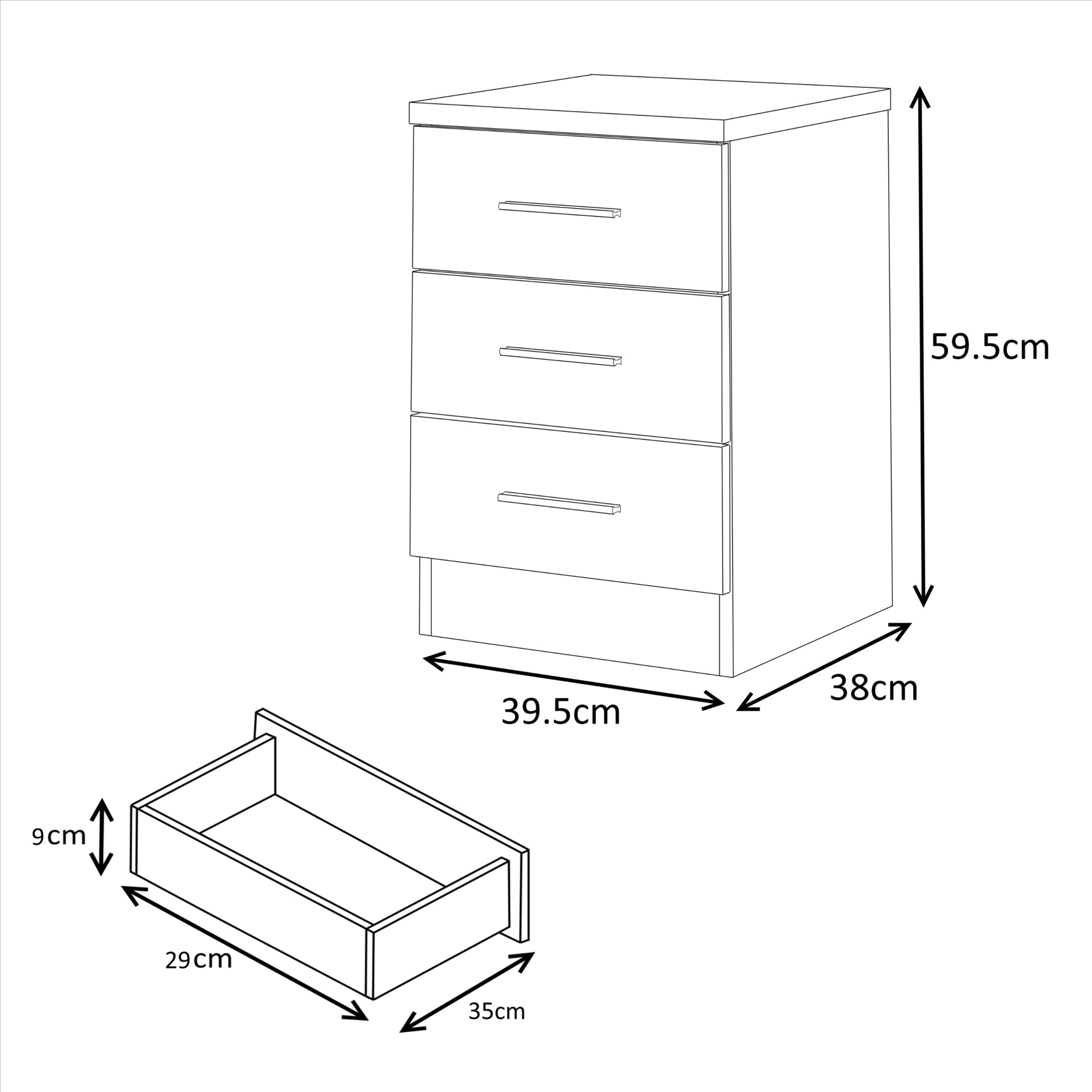 Reflect 2 Door Sliding Wardrobe, 6 Drawer Wide Chest, 3 Drawer Bedside, 4 Drawer Desk - Black Gloss & Black Oak - Modern Bedroom Furniture Set.
