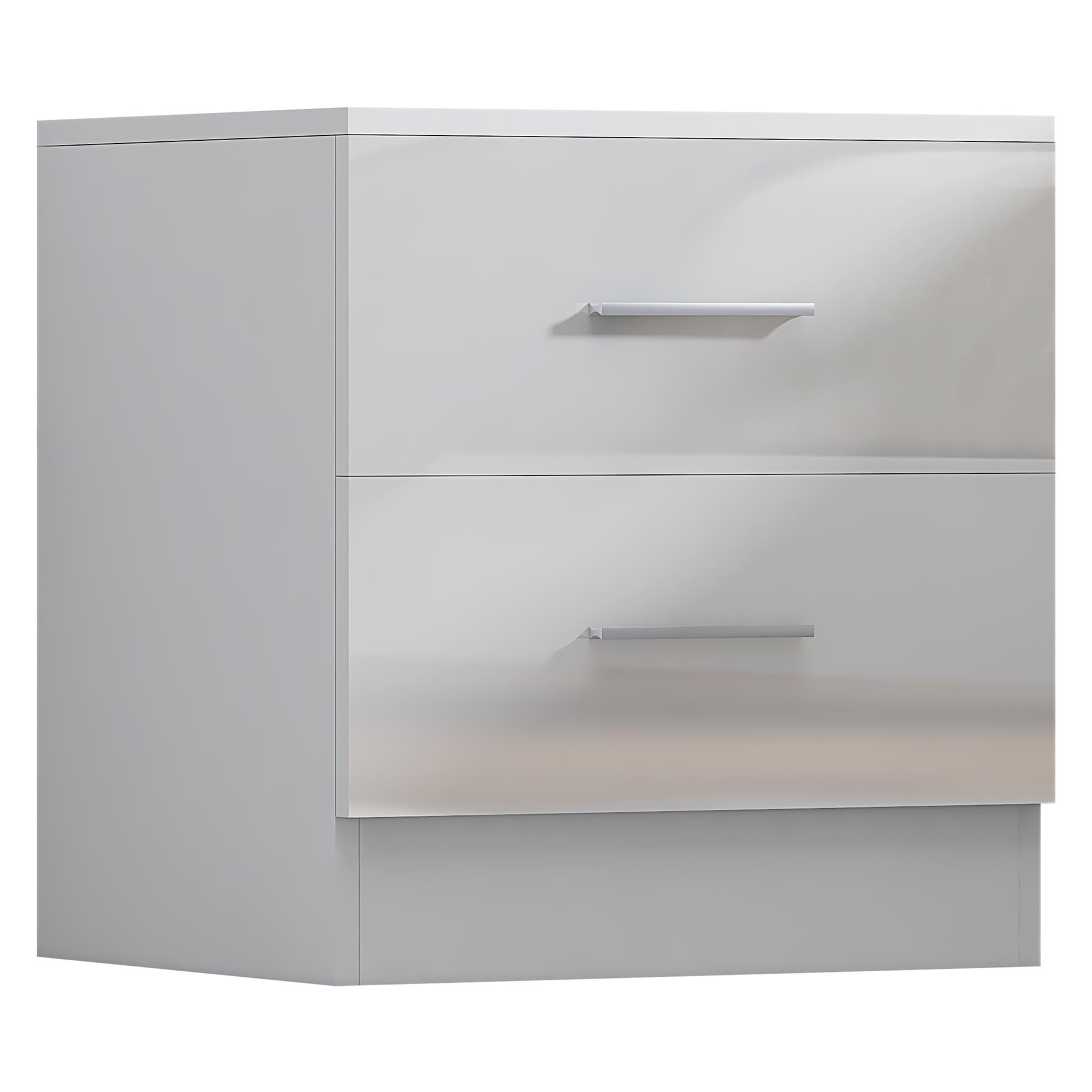 Reflect 2 Drawer Bedside - White Gloss & Matt White - Modern Nightstand for Bedroom Storage - H: 48.5cm x W: 45cm x D: 39.5cm