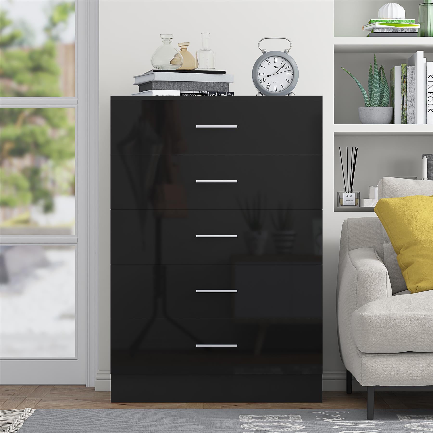 REFLECT Gloss Bedroom Furniture Tall 5 Drawer Chest of Drawers - 4 Colour Option