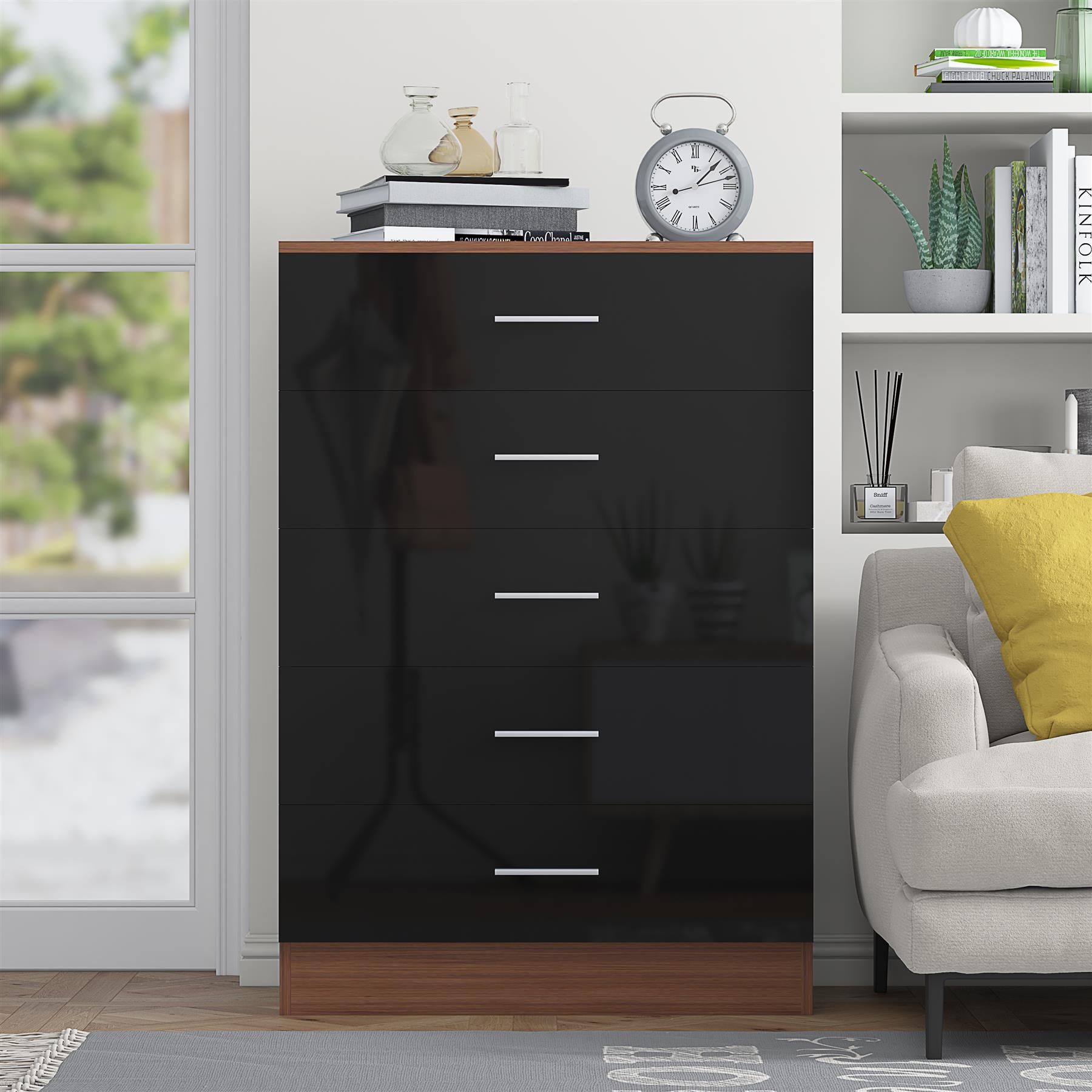REFLECT Gloss Bedroom Furniture Tall 5 Drawer Chest of Drawers - 4 Colour Option