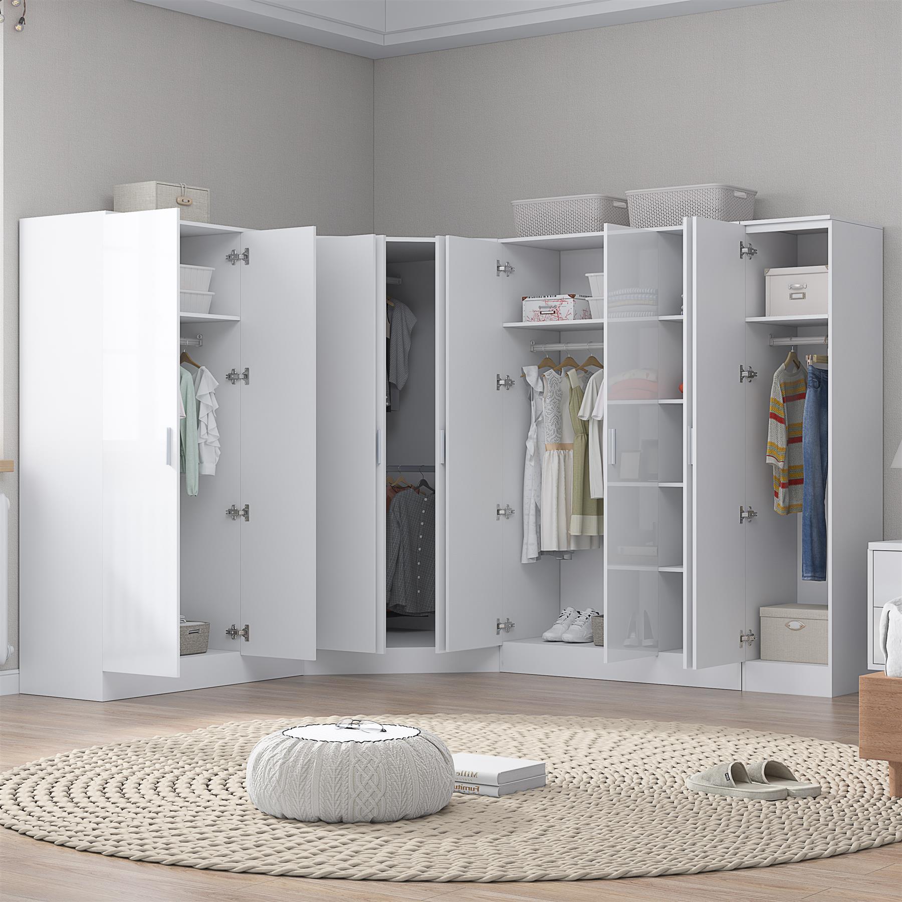 REFLECT Gloss Large 9 Door Corner Modular Wardrobe Bedroom Furniture Bundle Set