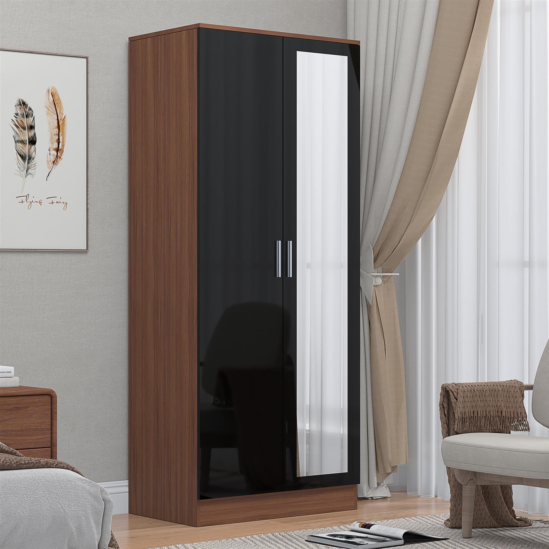 REFLECT Gloss Bedroom Furniture 2 Door Mirrored Wardrobe - 4 Colour Options