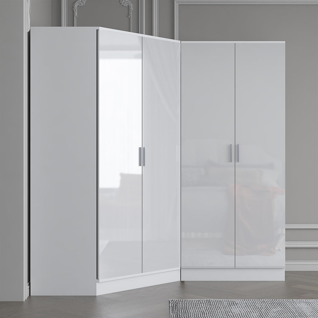 REFLECT Gloss 4 Door Wardrobe Bundle Inc 2 Door Corner + 2 Door Bedroom Set