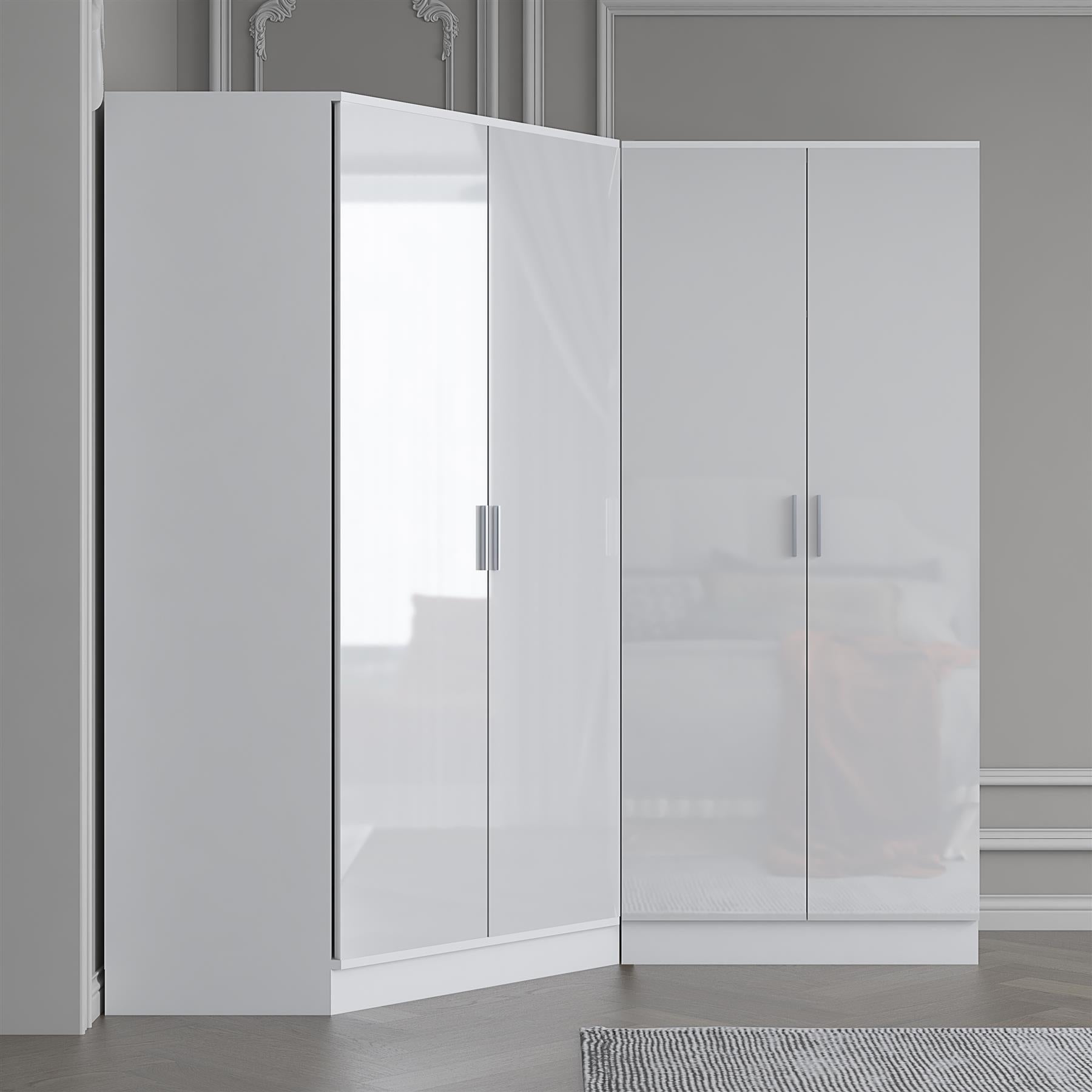 REFLECT Gloss 4 Door Wardrobe Bundle Inc 2 Door Corner + 2 Door Bedroom Set