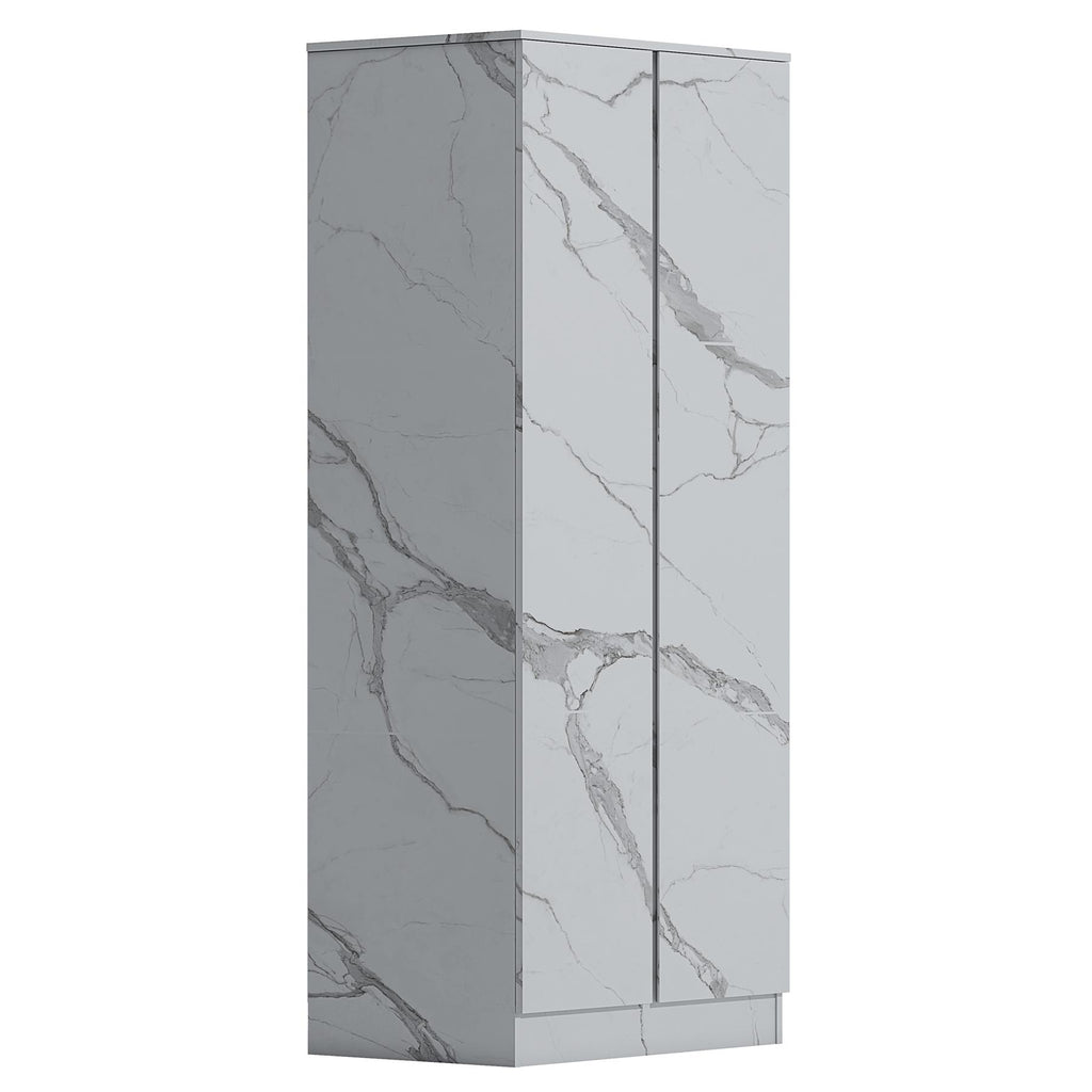 ZITA White Marble Effect 2 Piece Wardrobe Bundle - 2 x 2-Door Wardrobes, (L) 50cm x (W) 76cm x (H) 180cm.