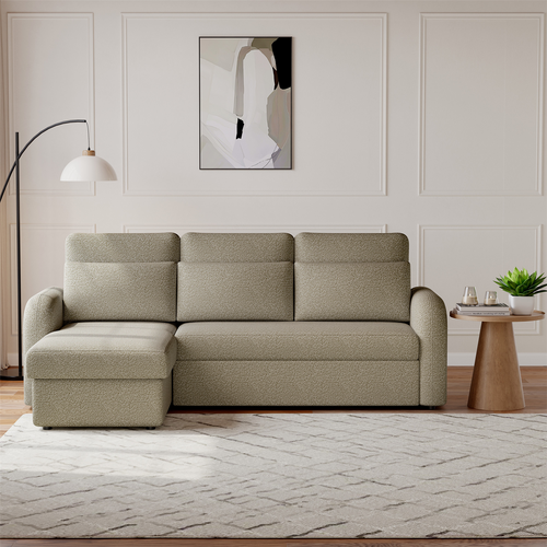 FLYN - 3 Seater L Shape Corner Sofabed in Teddy Boucle TAUPE
