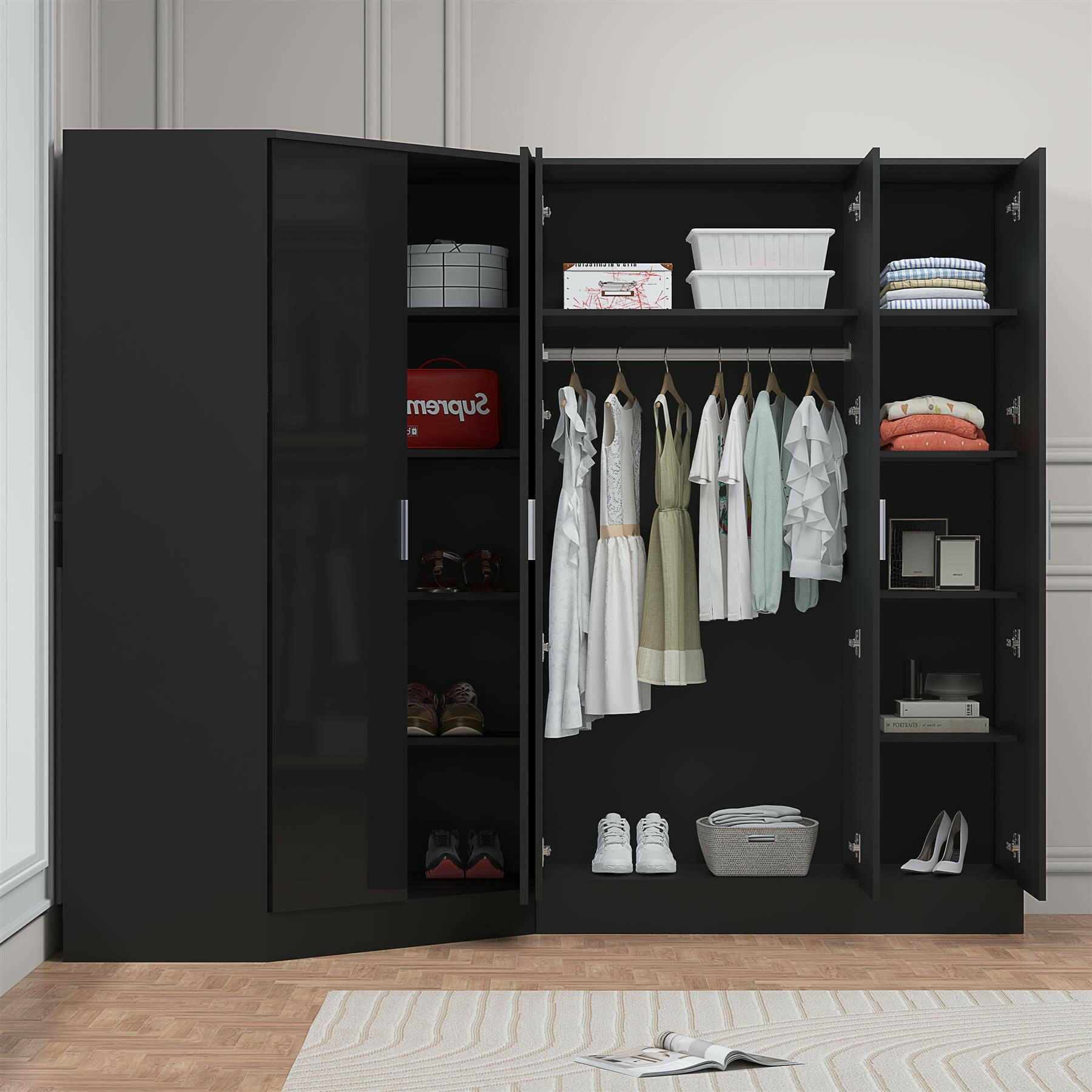 2 door corner and 2 door wardrobe black