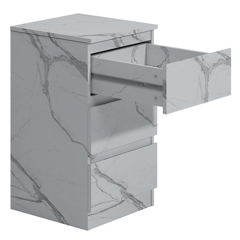 ZITA 3 Drawer Bedside White Marble Effect - Modern Nightstand