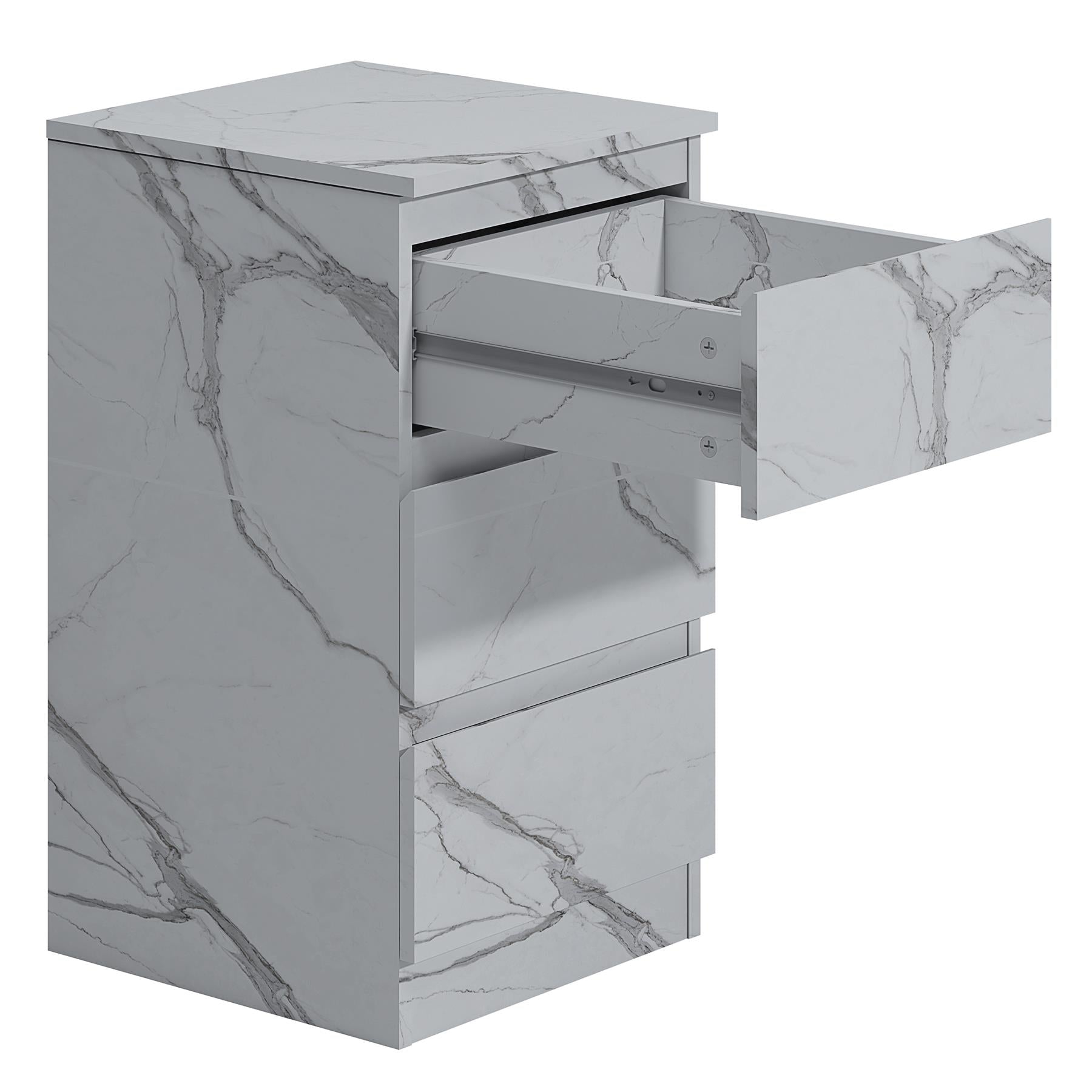 ZITA 3 Drawer Bedside White Marble Effect - Modern Nightstand